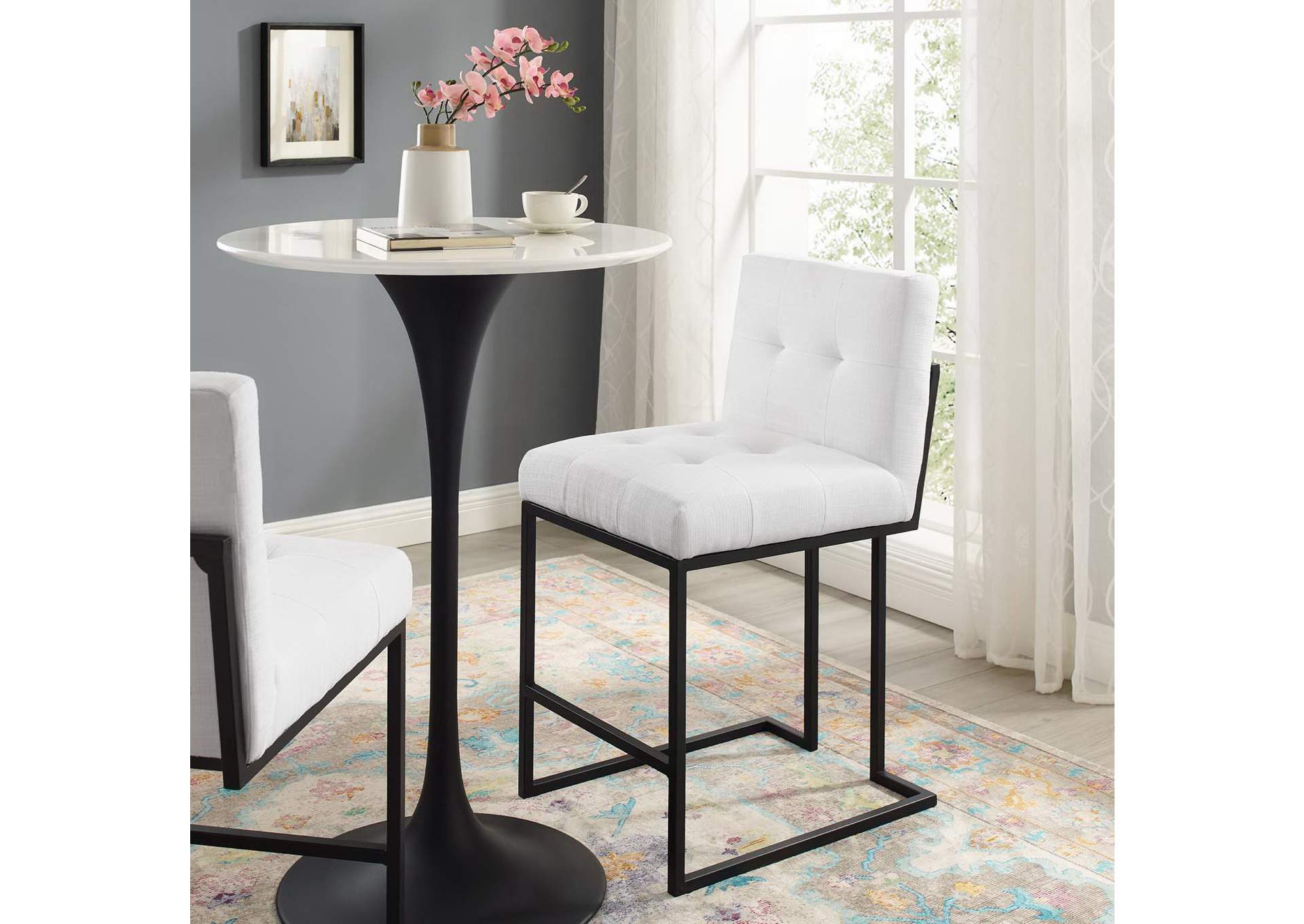 Black White Privy Black Stainless Steel Upholstered Fabric Counter Stool,Modway