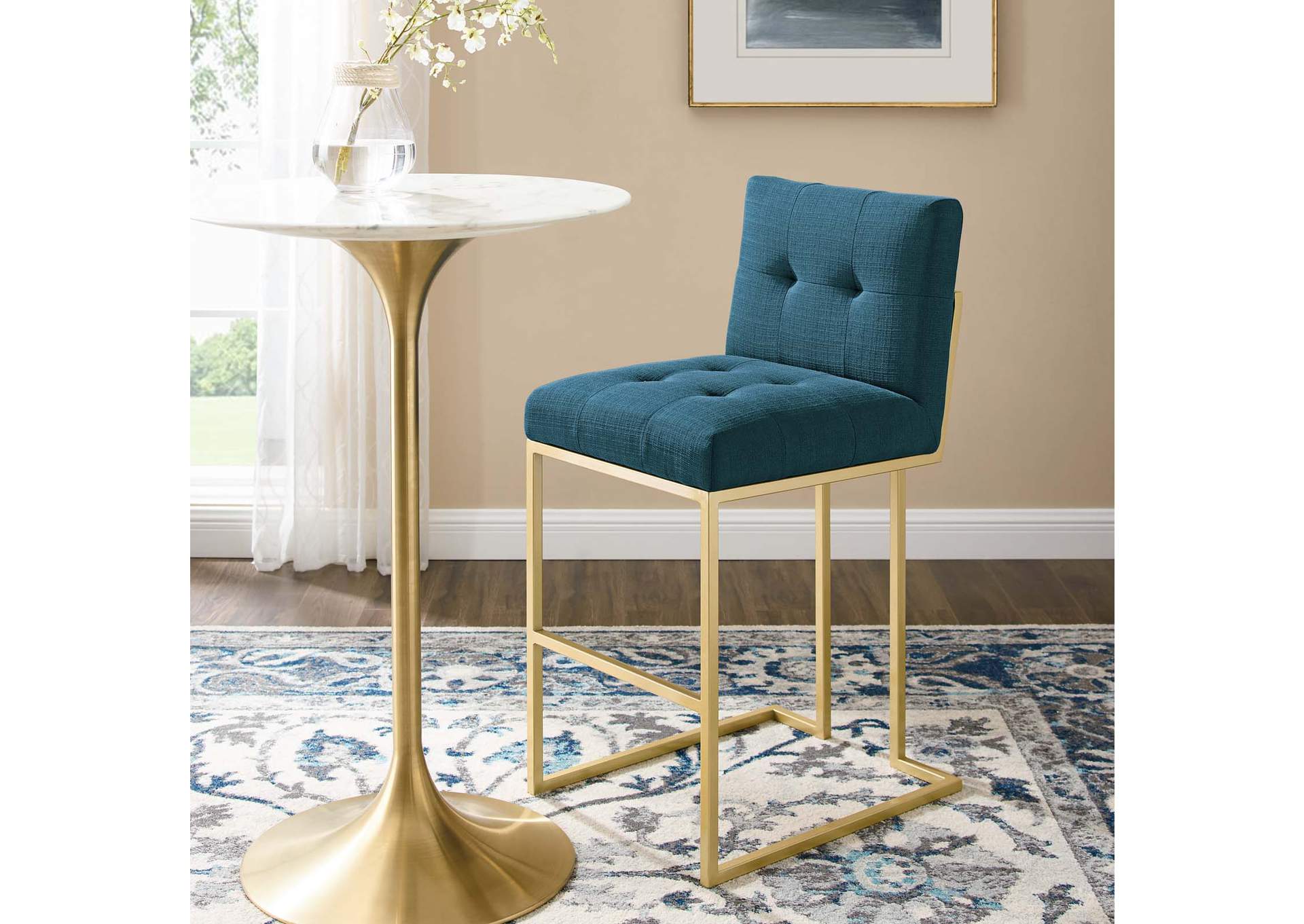 Gold Azure Privy Gold Stainless Steel Upholstered Fabric Bar Stool,Modway