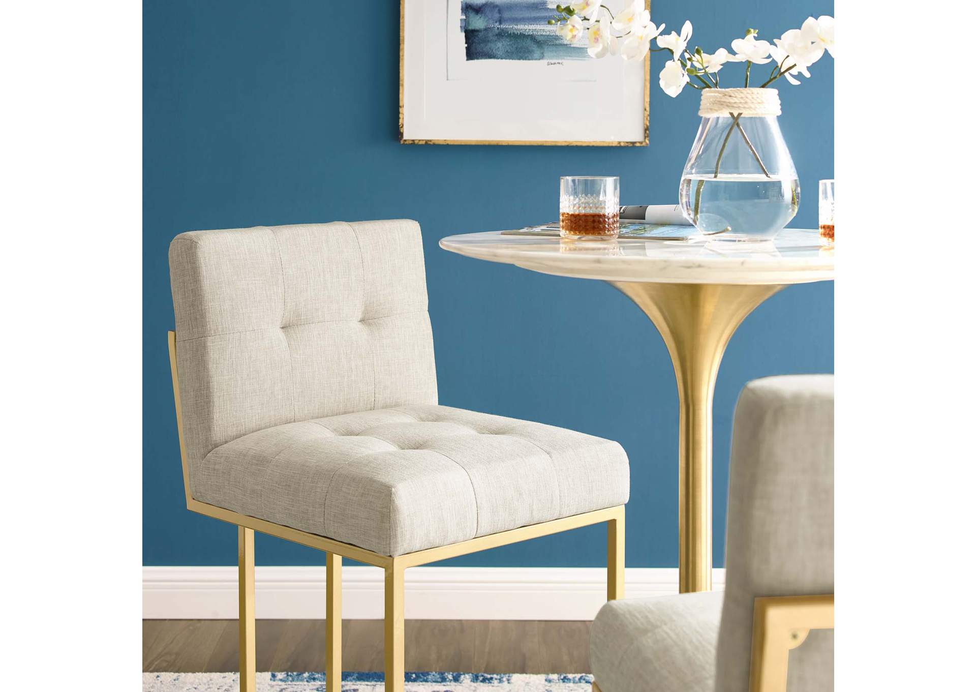 Gold Beige Privy Gold Stainless Steel Upholstered Fabric Bar Stool,Modway