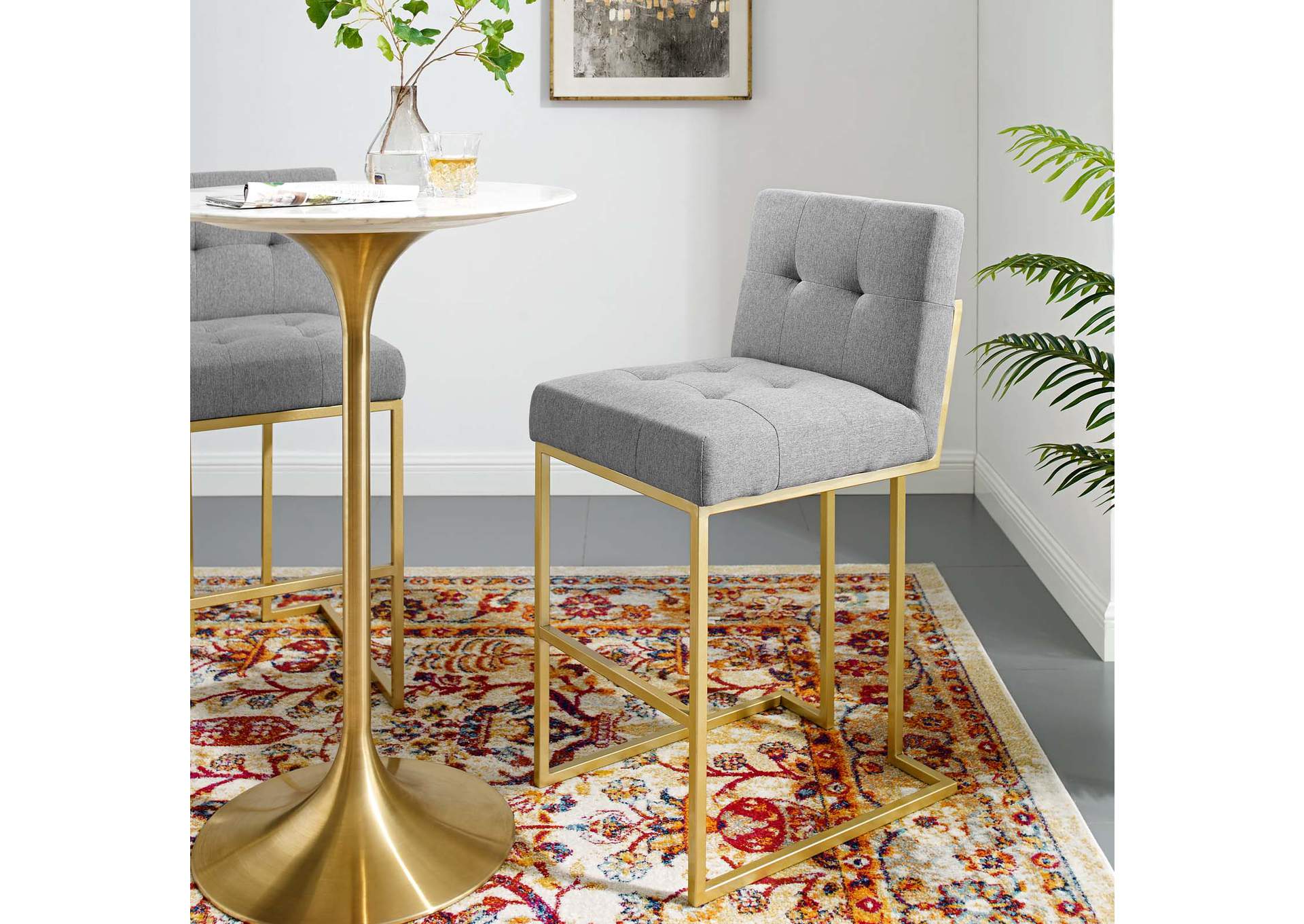 Gold Light Gray Privy Gold Stainless Steel Upholstered Fabric Bar Stool,Modway