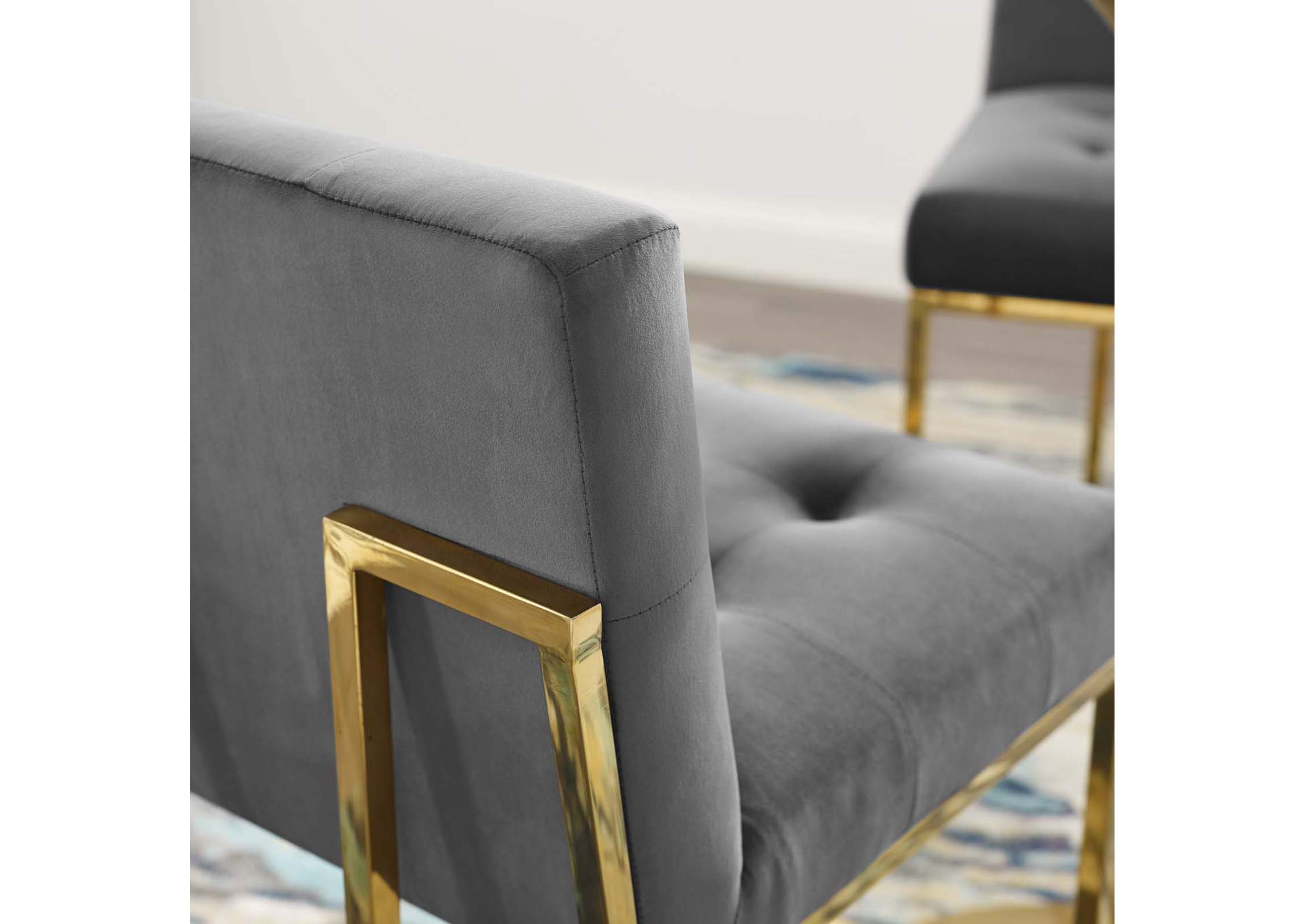 Gold Charcoal Privy Gold Stainless Steel Performance Velvet Bar Stool,Modway