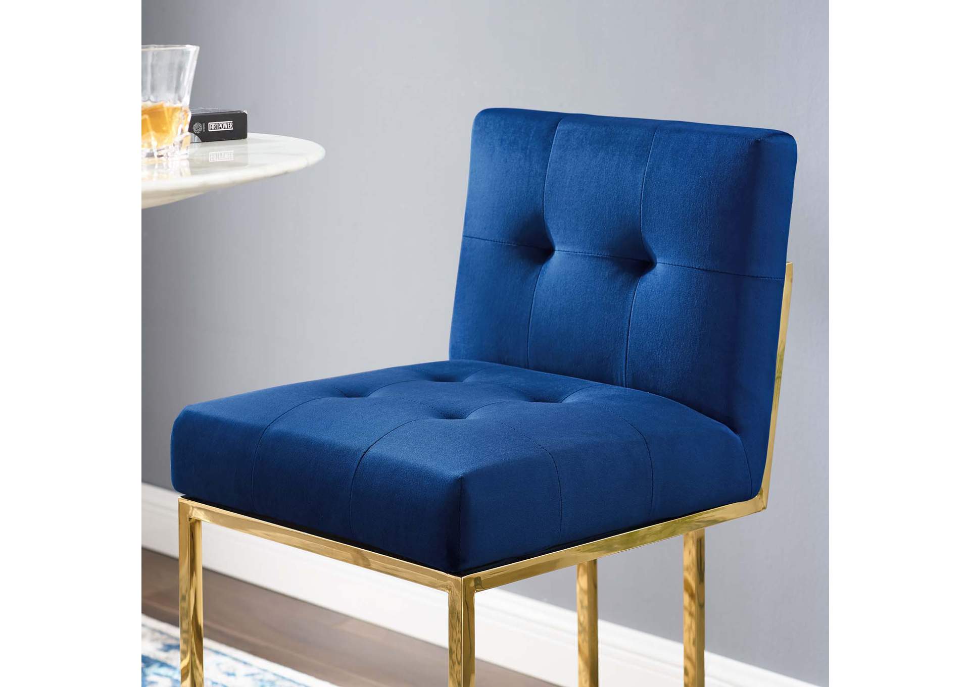 Gold Navy Privy Gold Stainless Steel Performance Velvet Bar Stool,Modway