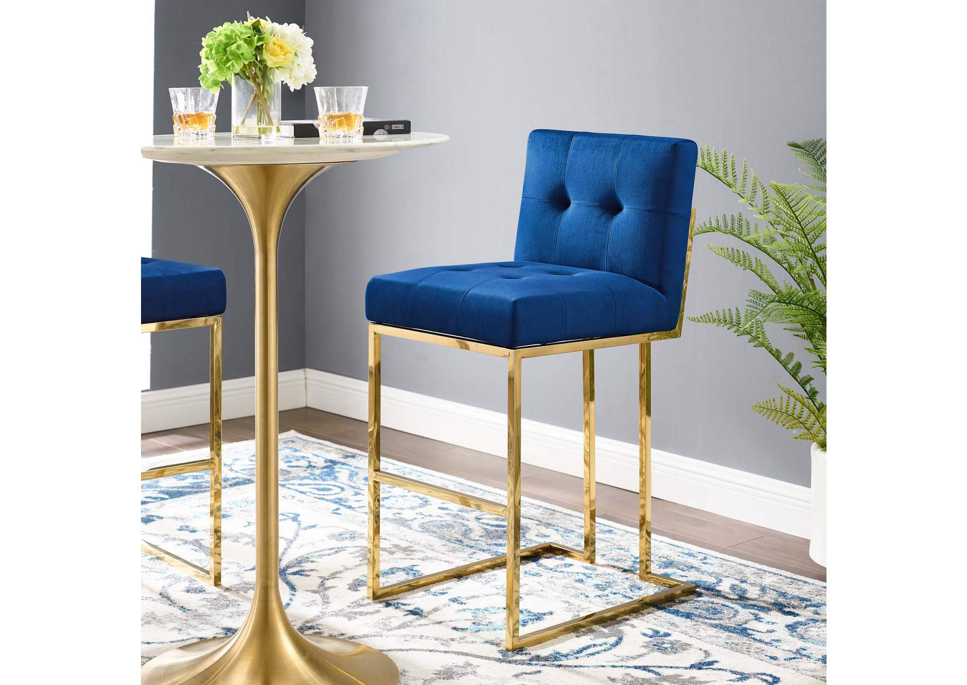 Gold Navy Privy Gold Stainless Steel Performance Velvet Bar Stool,Modway