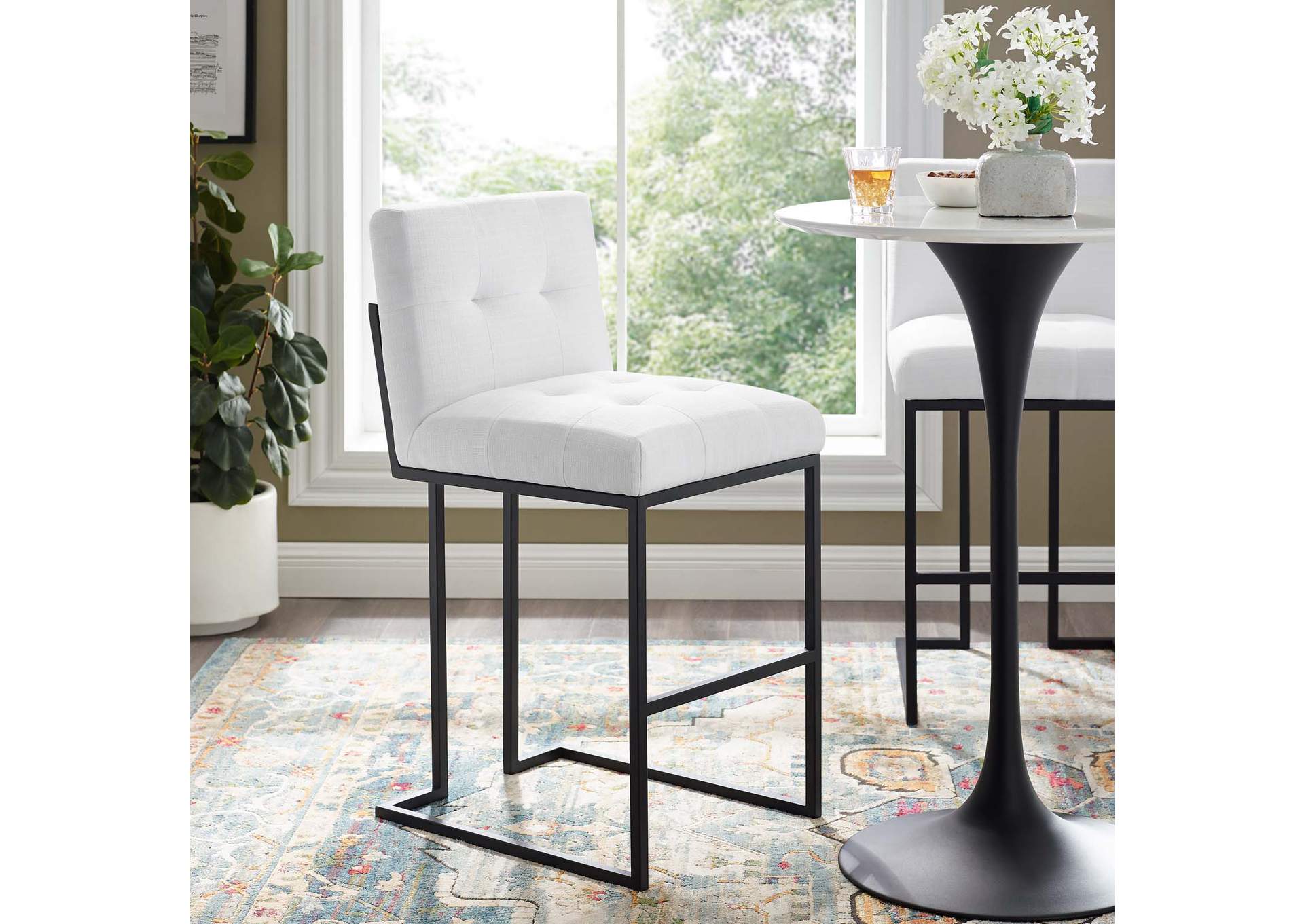 Black White Privy Black Stainless Steel Upholstered Fabric Bar Stool,Modway