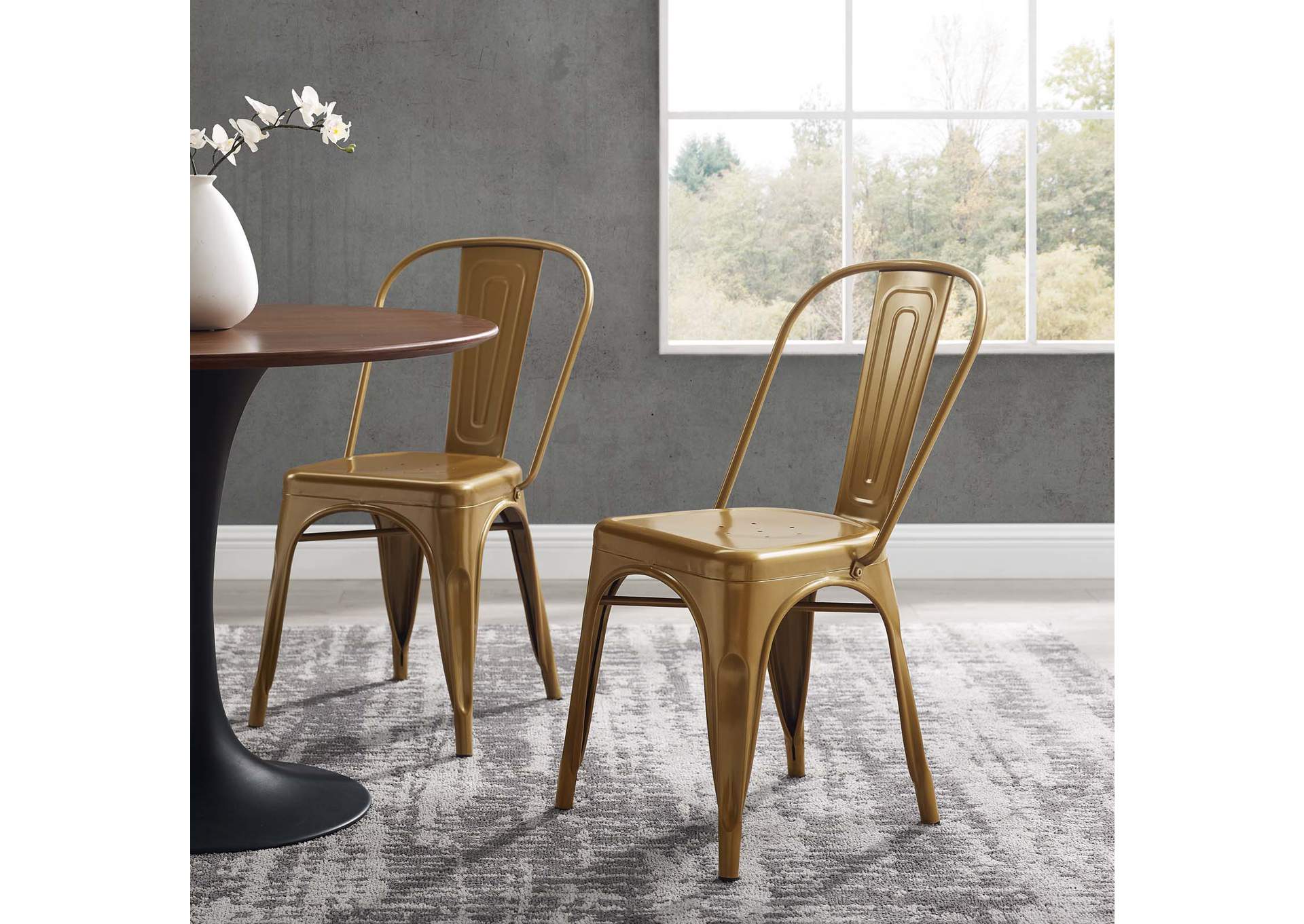 Gold Promenade Bistro Dining Side Chair [Set of 2],Modway