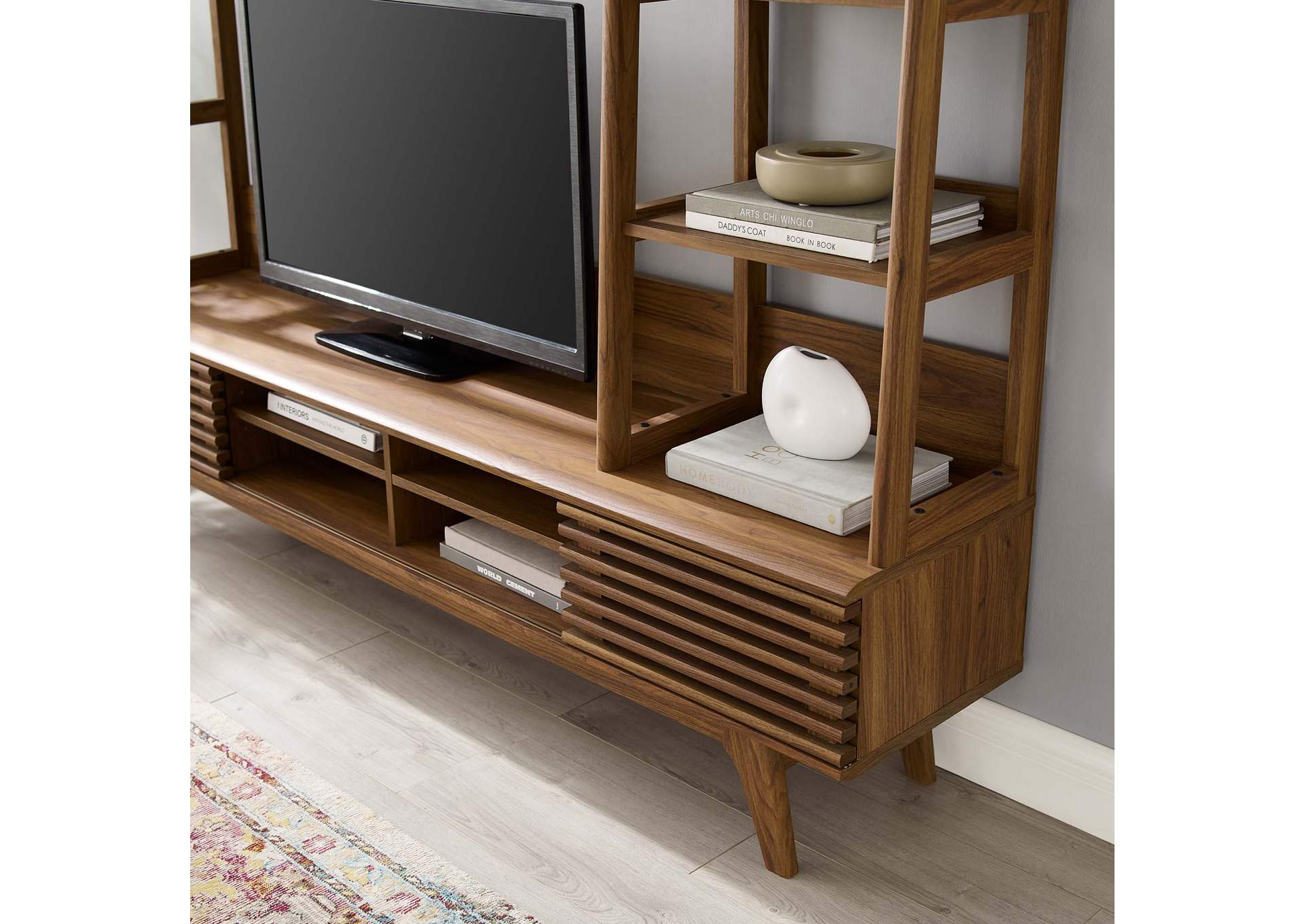 Walnut Render TV Stand Entertainment Center,Modway