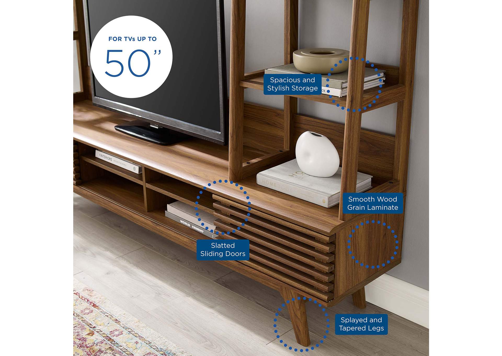 Walnut Render TV Stand Entertainment Center,Modway