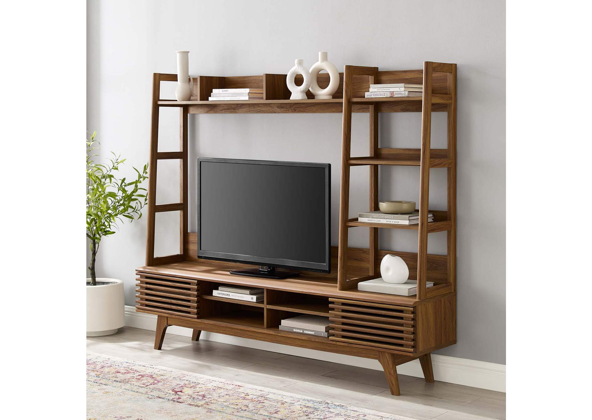 Walnut Render TV Stand Entertainment Center,Modway