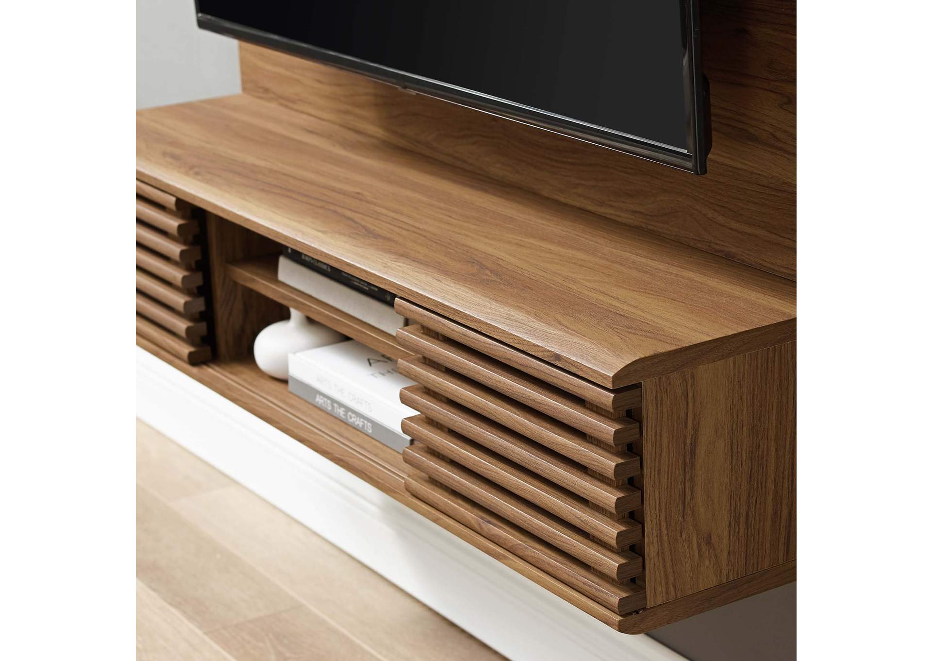 Walnut Render Wall Mounted TV Stand Entertainment Center,Modway