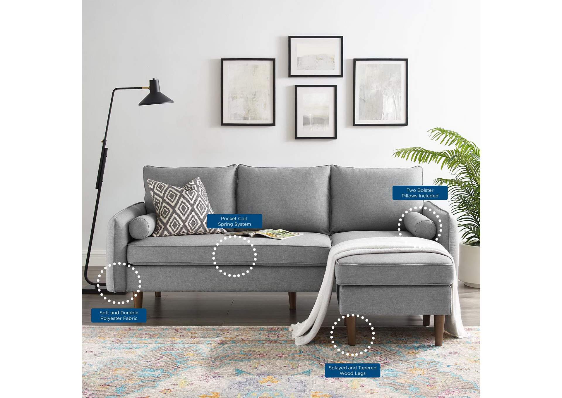 Light Gray Revive Upholstered Right or Left Sectional Sofa,Modway