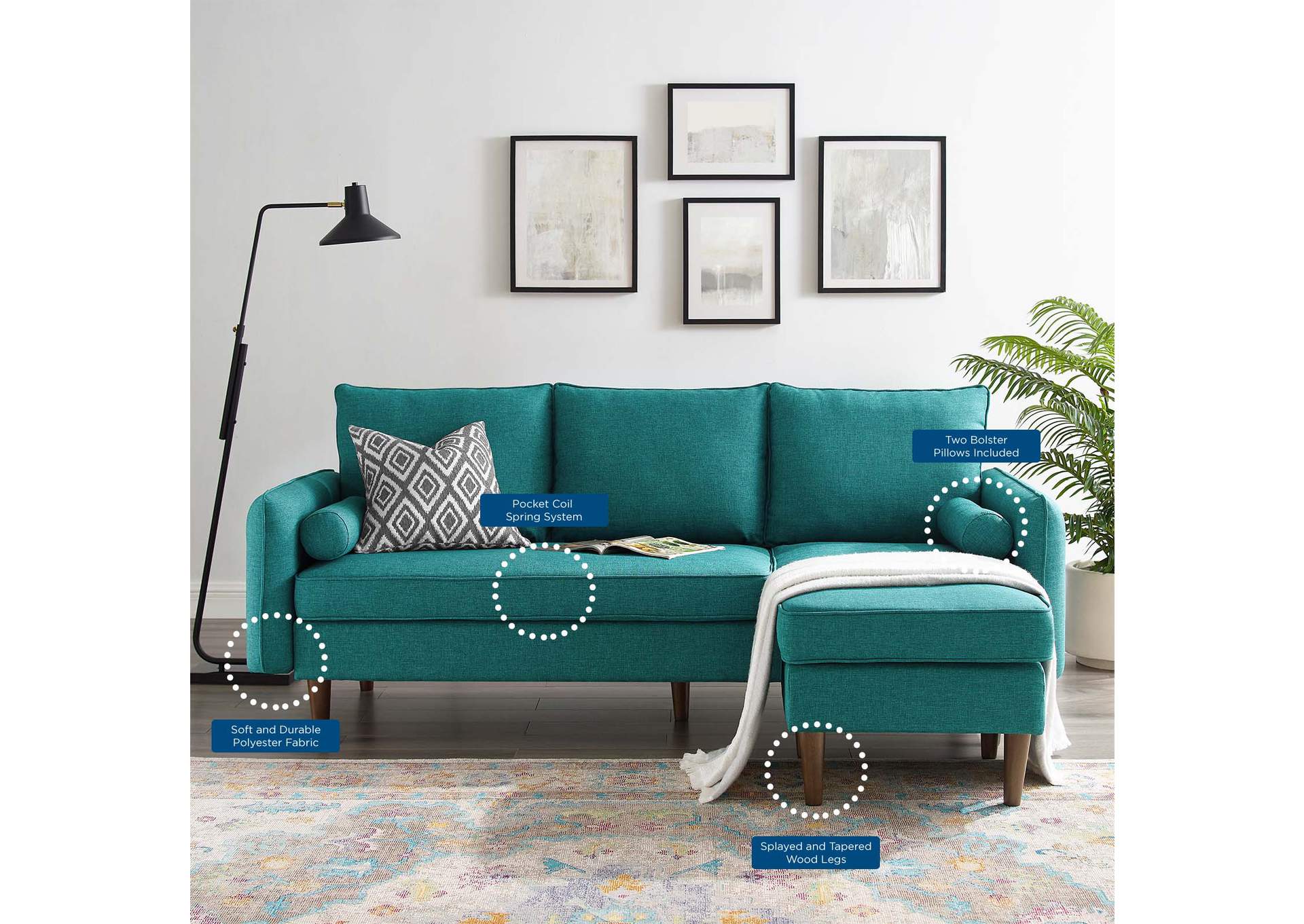 Teal Revive Upholstered Right or Left Sectional Sofa,Modway