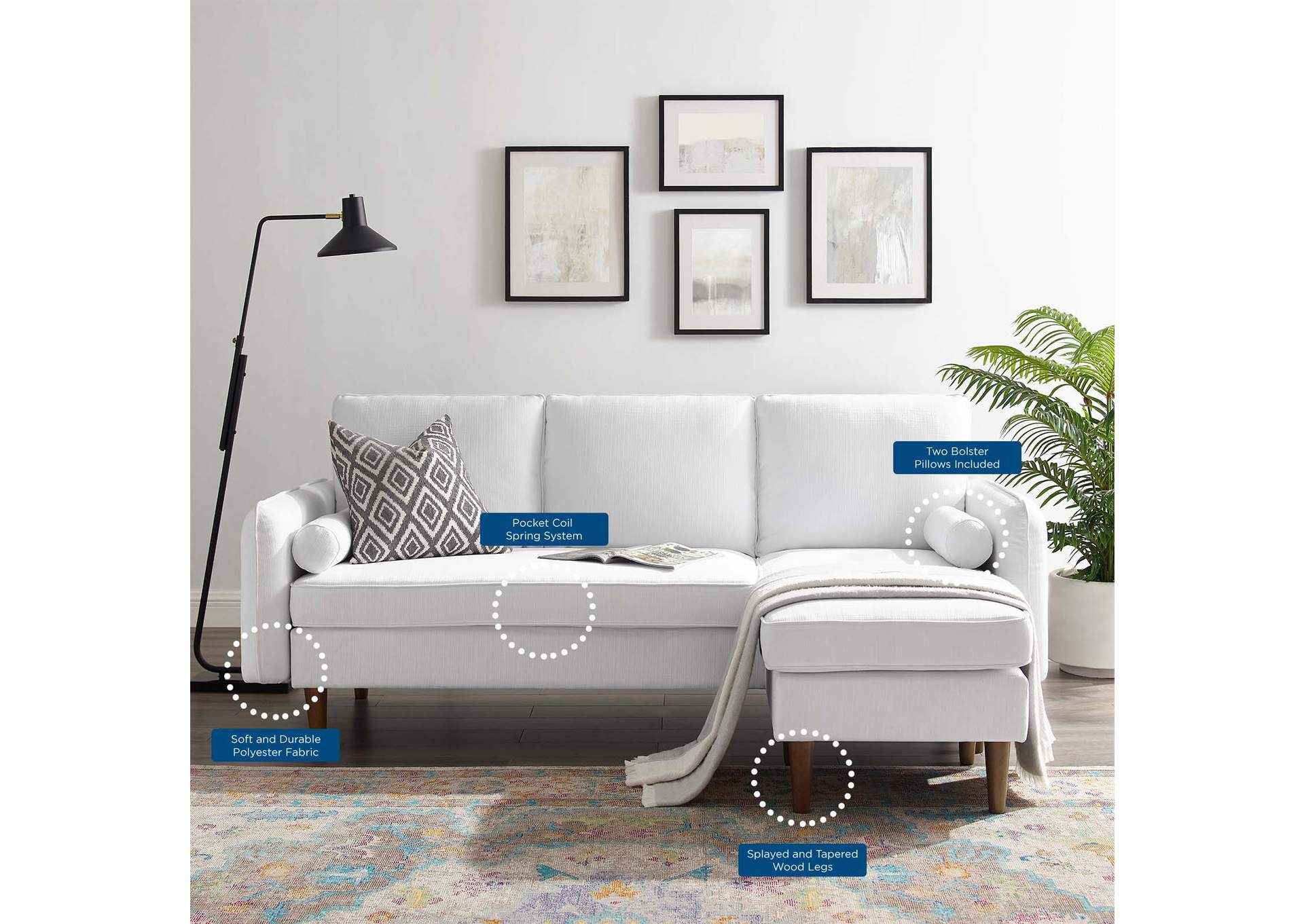 White Revive Upholstered Right or Left Sectional Sofa,Modway