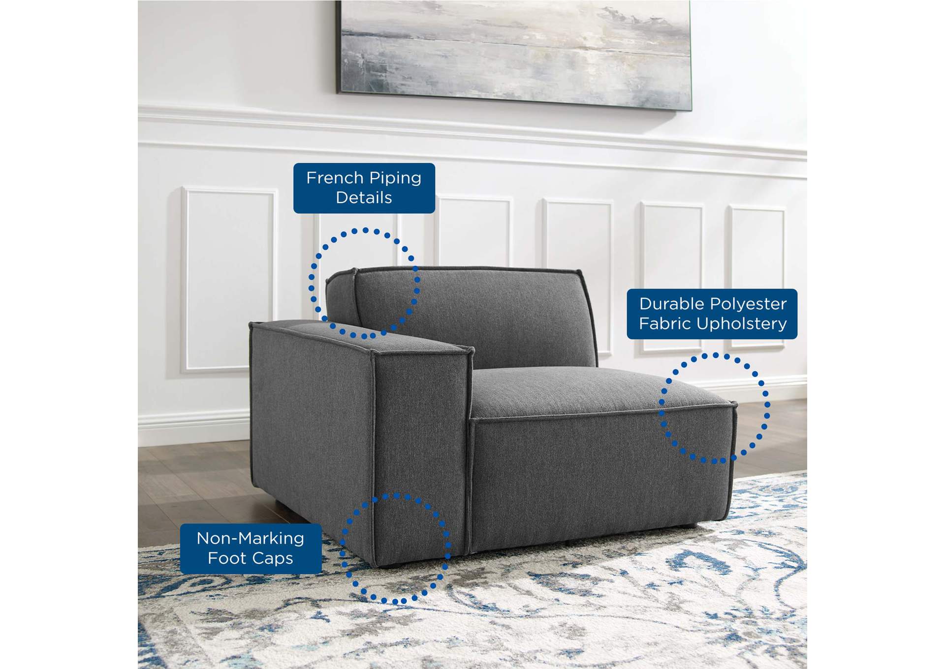 Charcoal Restore Left-Arm Sectional Sofa Chair,Modway