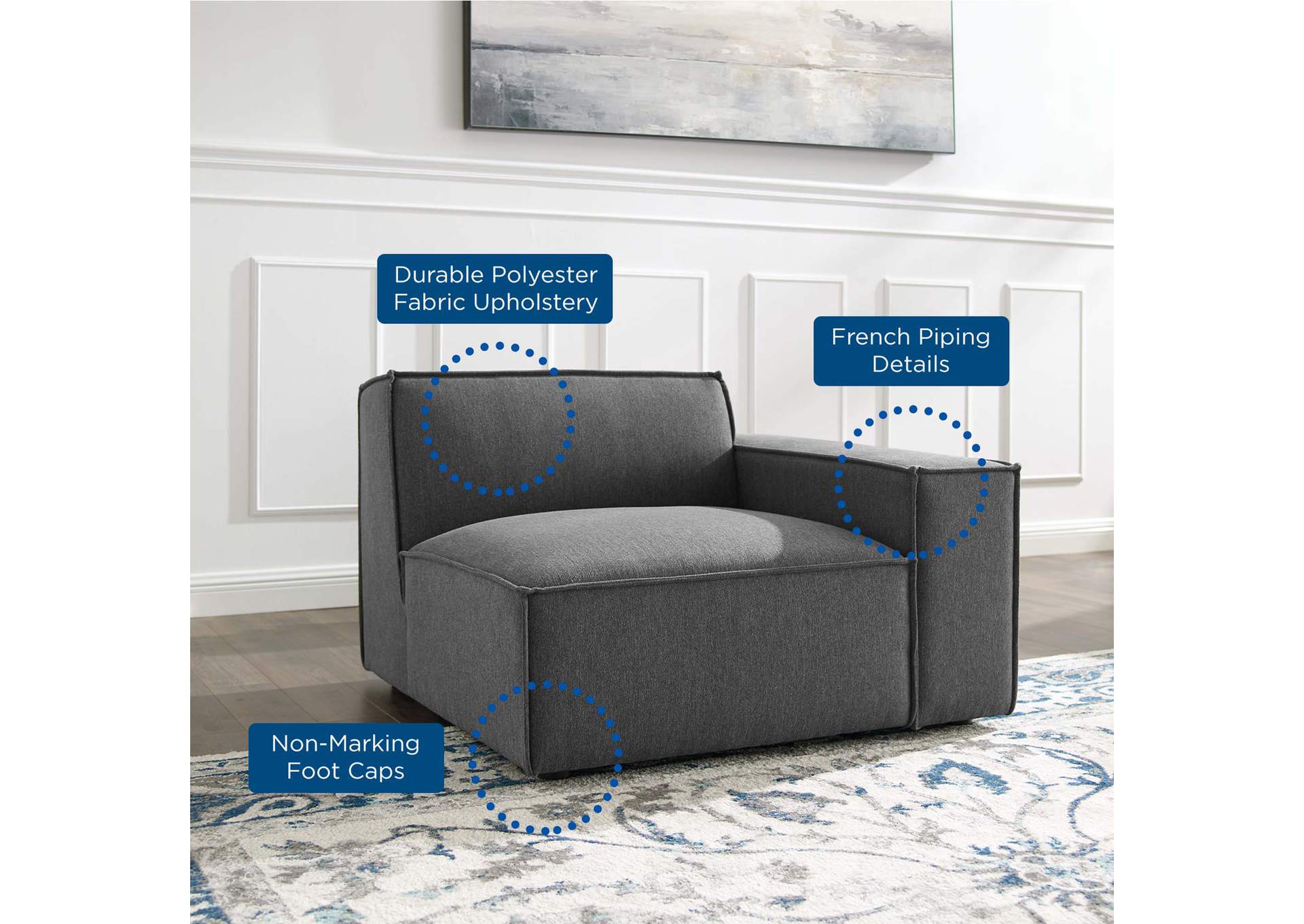 Charcoal Restore Right-Arm Sectional Sofa Chair,Modway