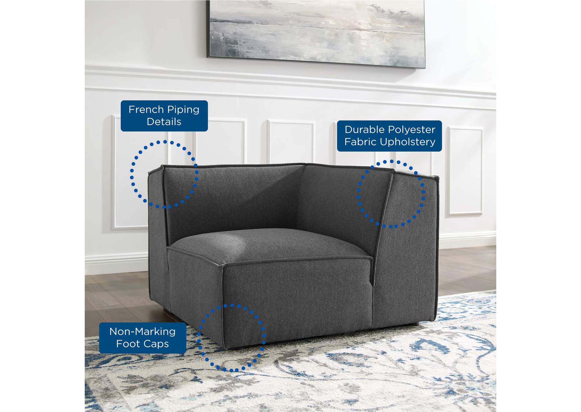 Charcoal Restore Sectional Sofa Corner Chair,Modway