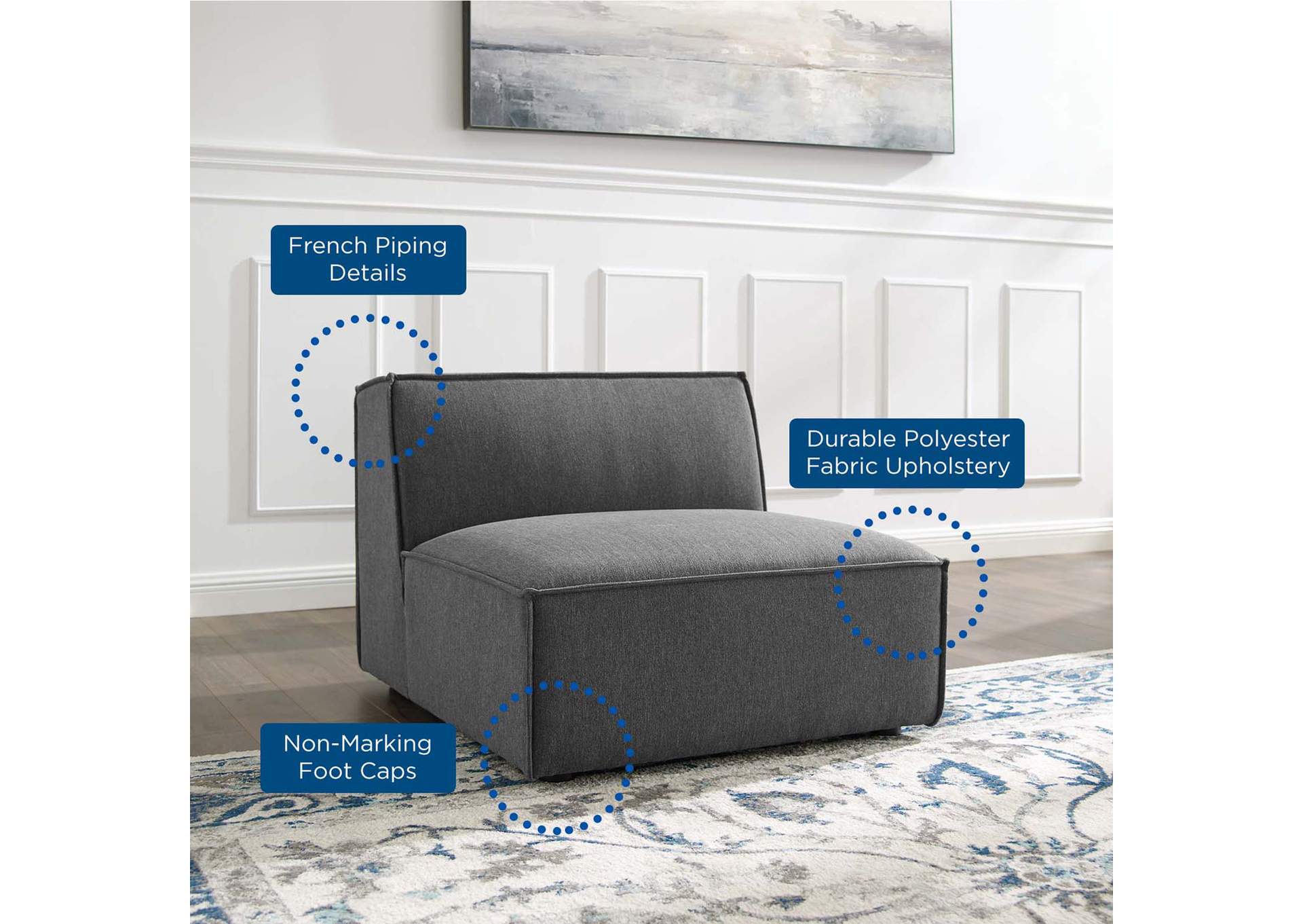 Restore Charcoal Sectional Sofa Armless Chair,Modway