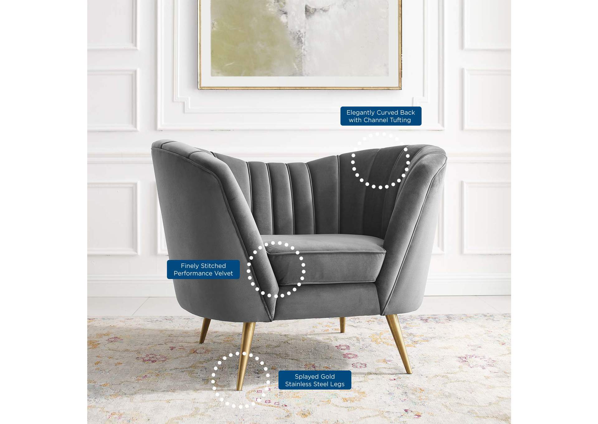 Gray Opportunity Performance Velvet Arm Chair,Modway