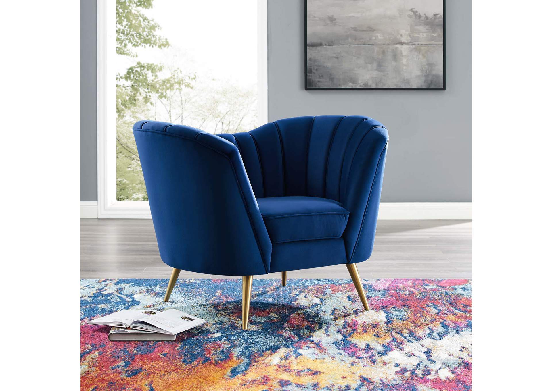 Navy Opportunity Performance Velvet Arm Chair,Modway
