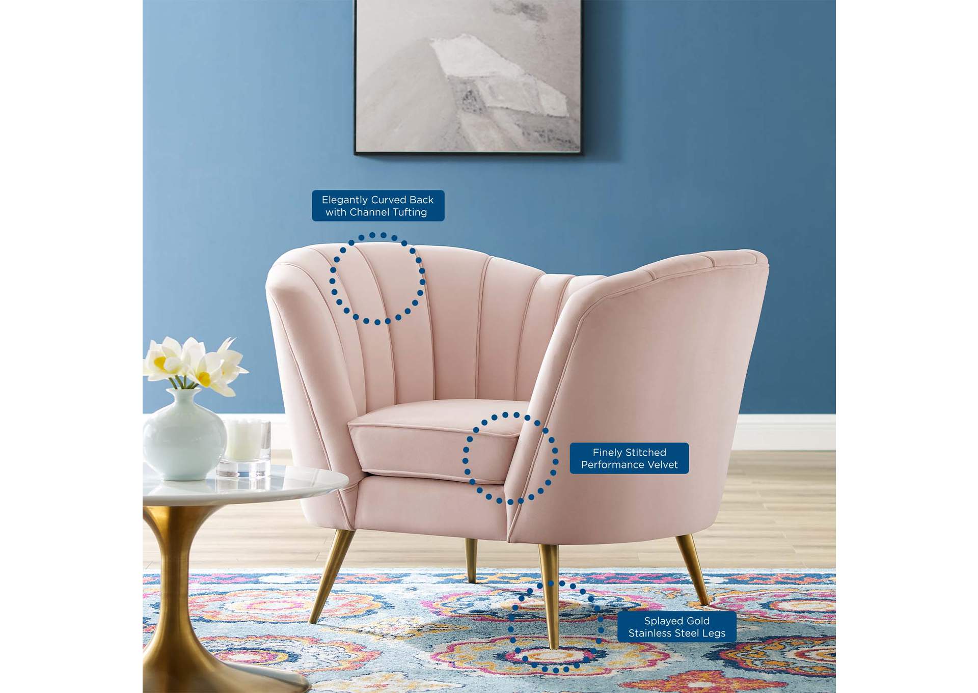 Pink Opportunity Performance Velvet Arm Chair,Modway