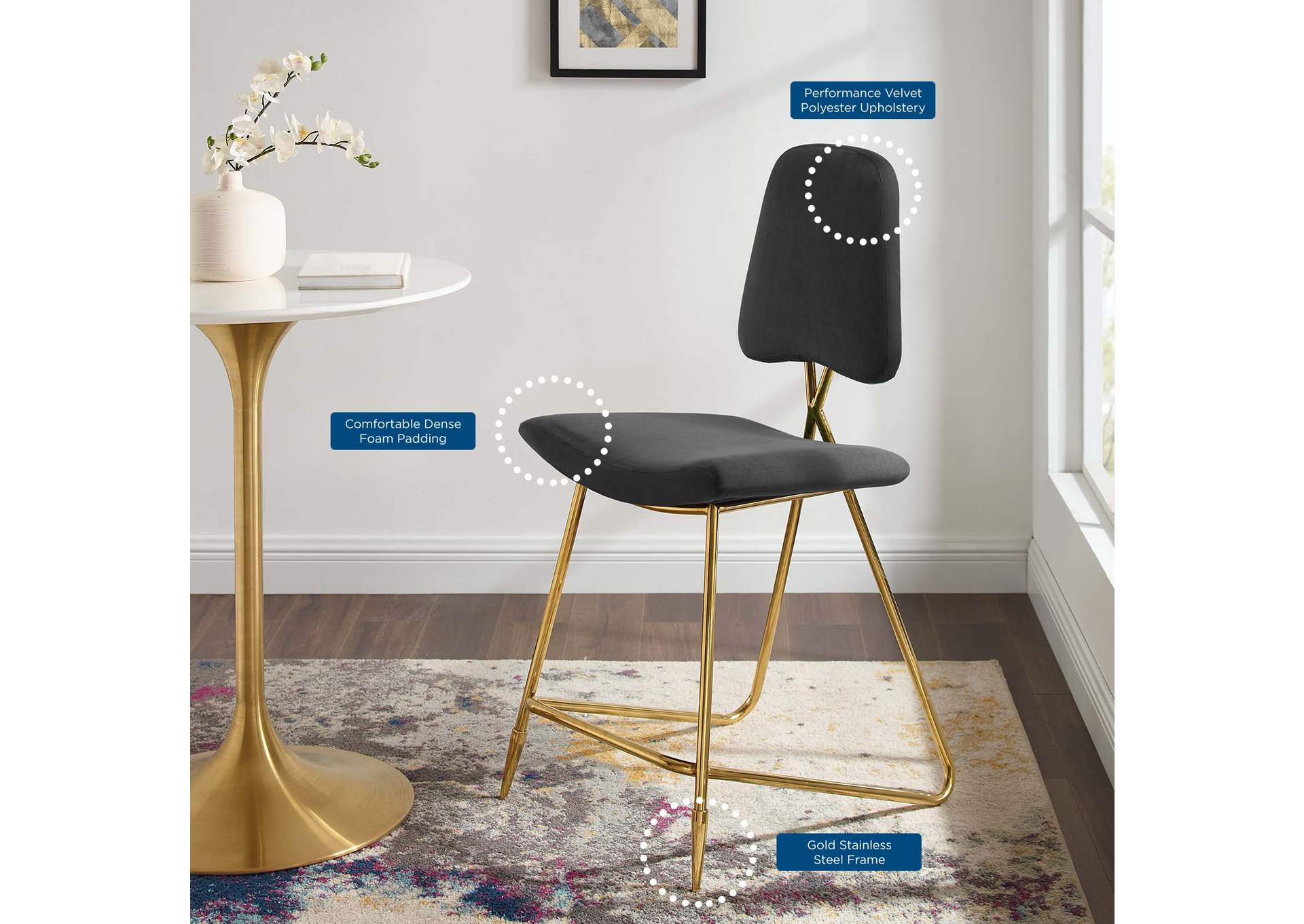 Black Ponder Performance Velvet Counter Stool,Modway