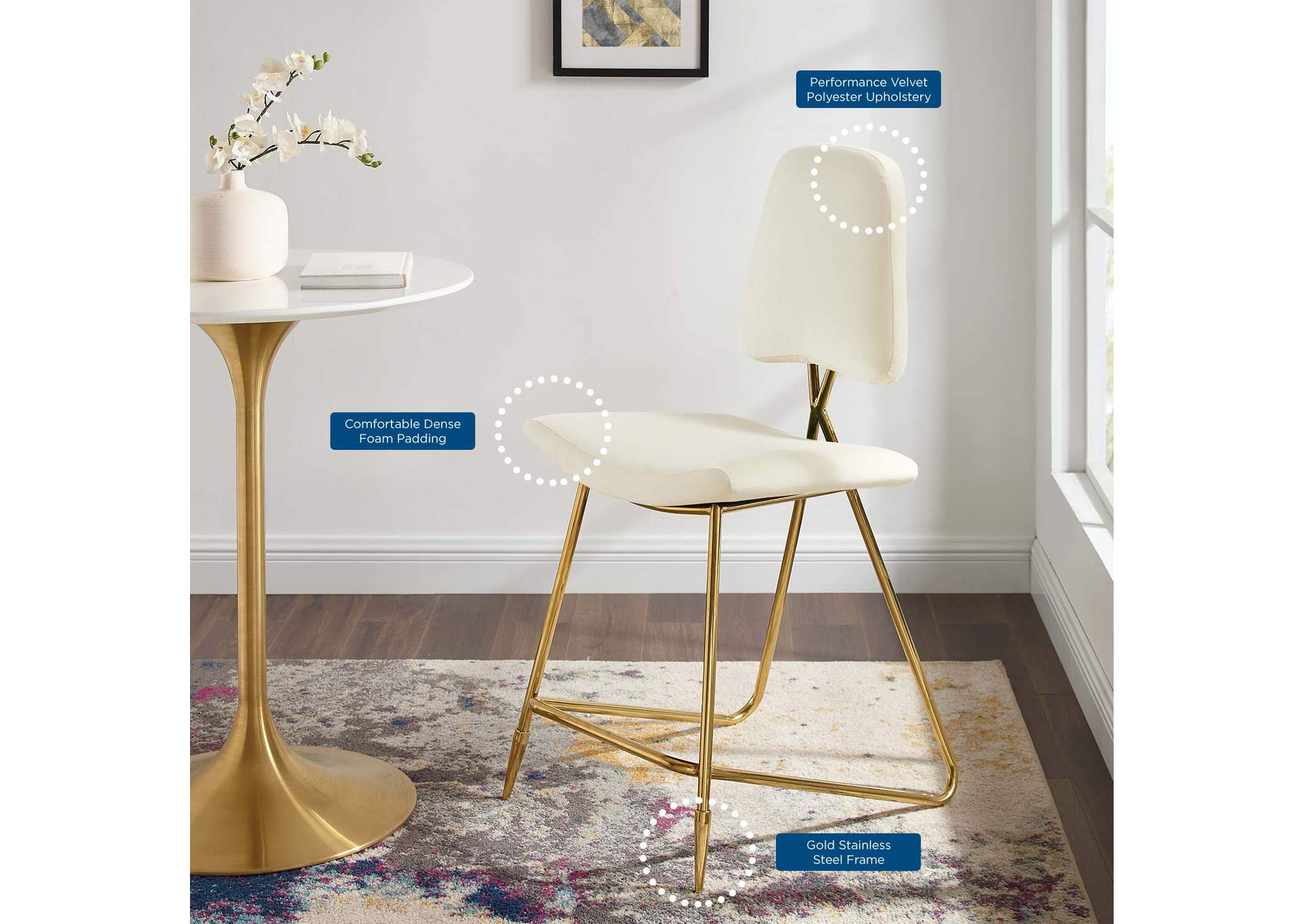 Ivory Ponder Performance Velvet Counter Stool,Modway