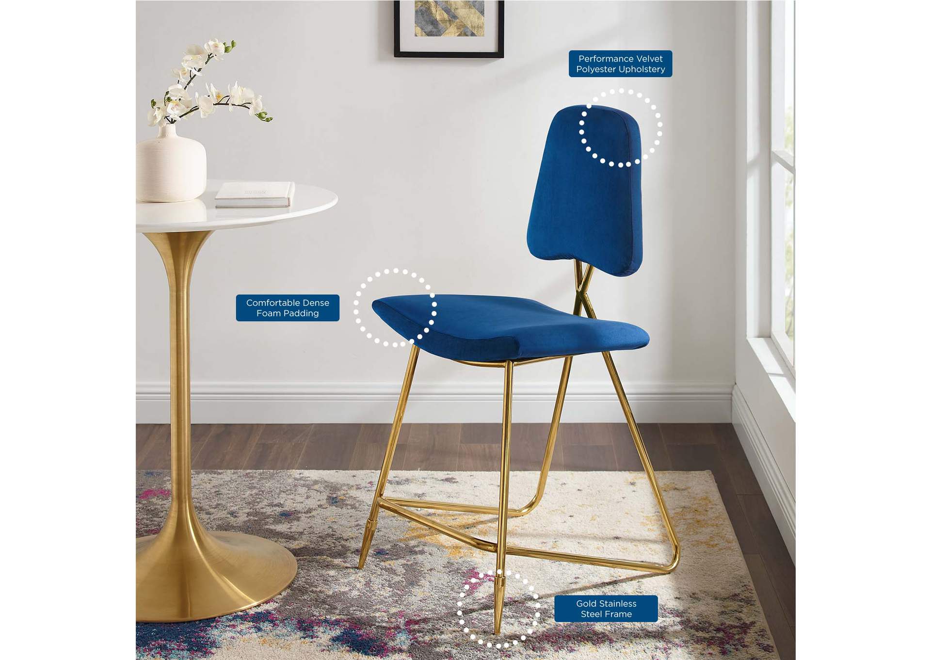 Navy Ponder Performance Velvet Counter Stool,Modway