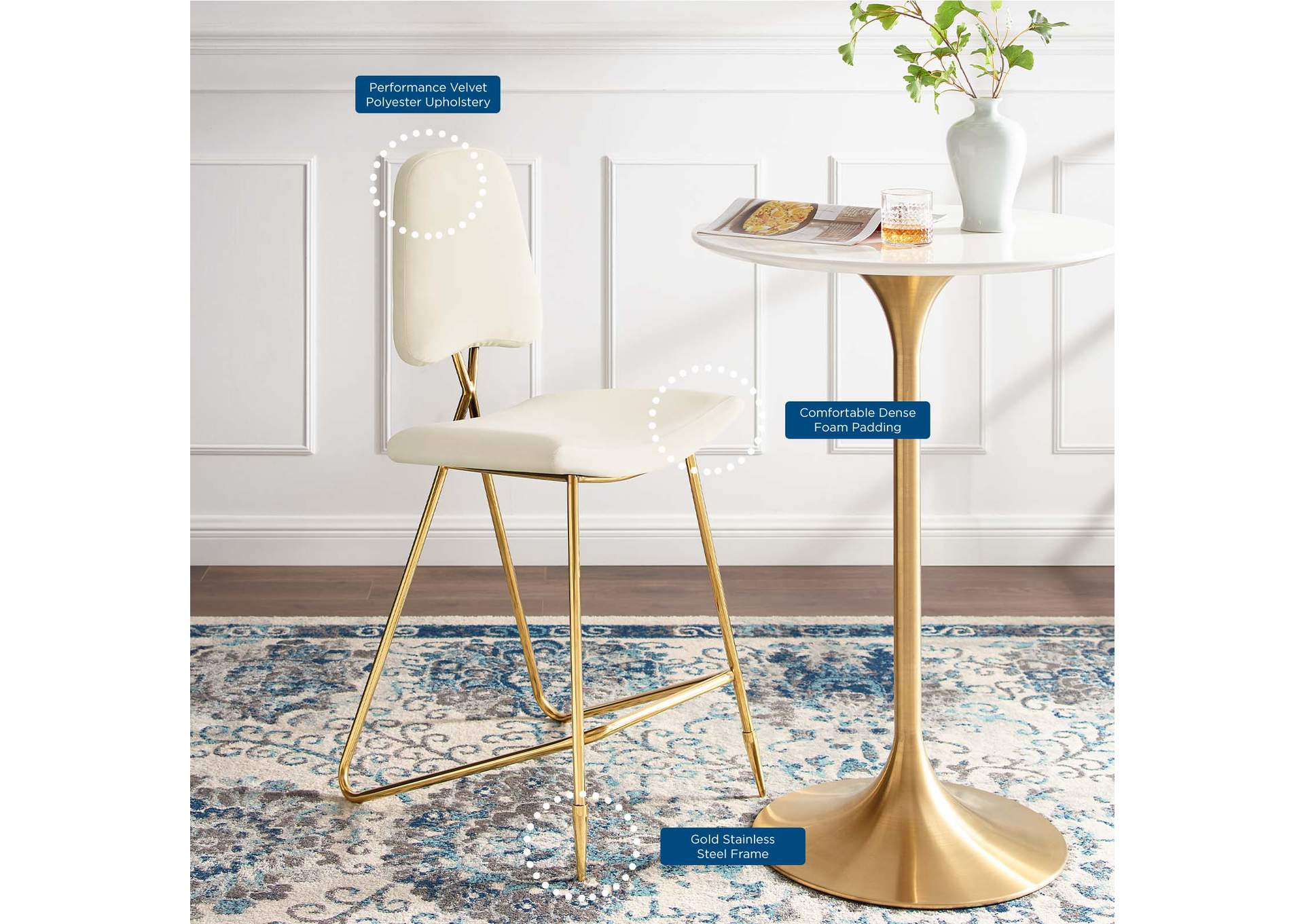 Ivory Ponder Performance Velvet Bar Stool,Modway