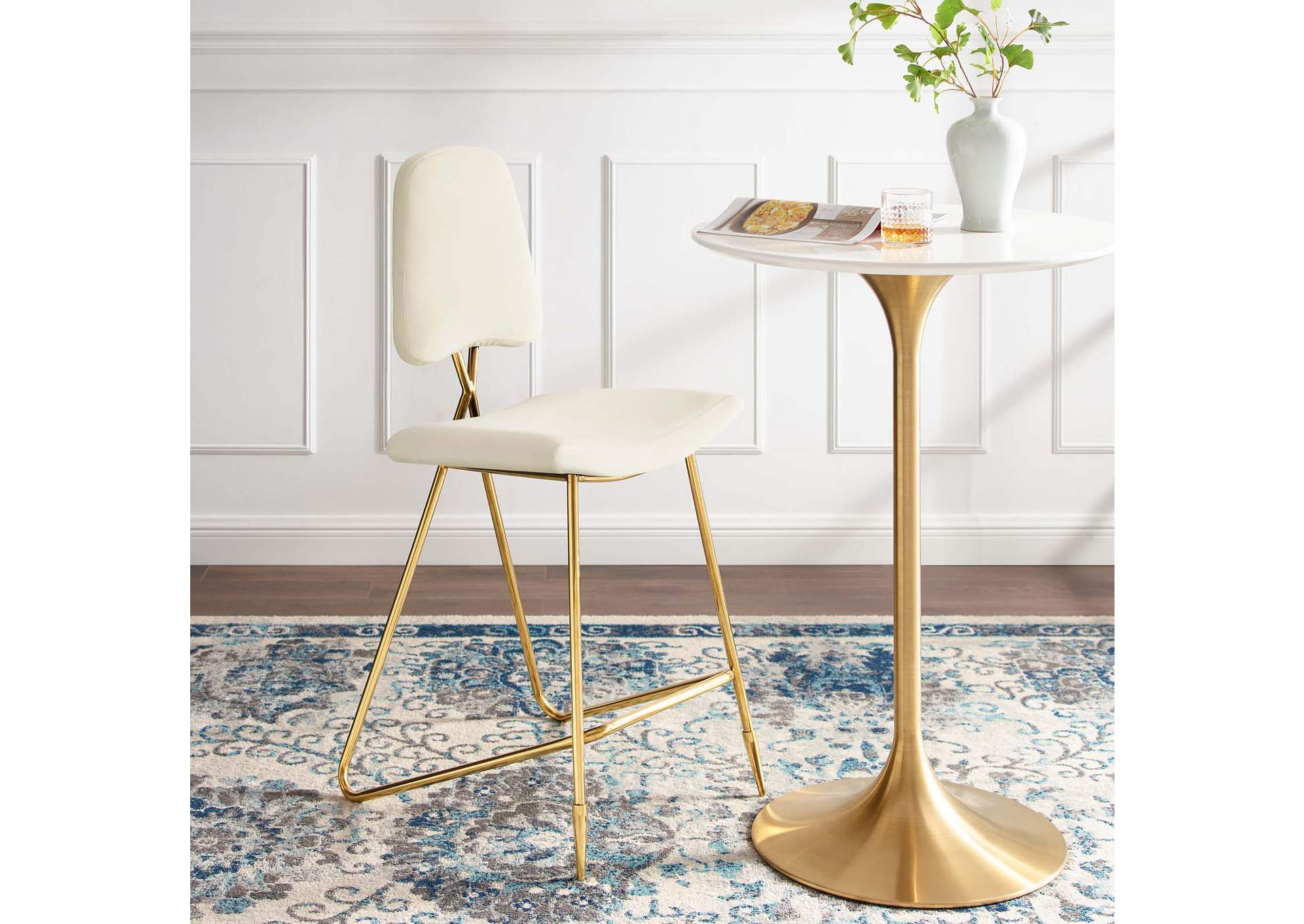 Ivory Ponder Performance Velvet Bar Stool,Modway