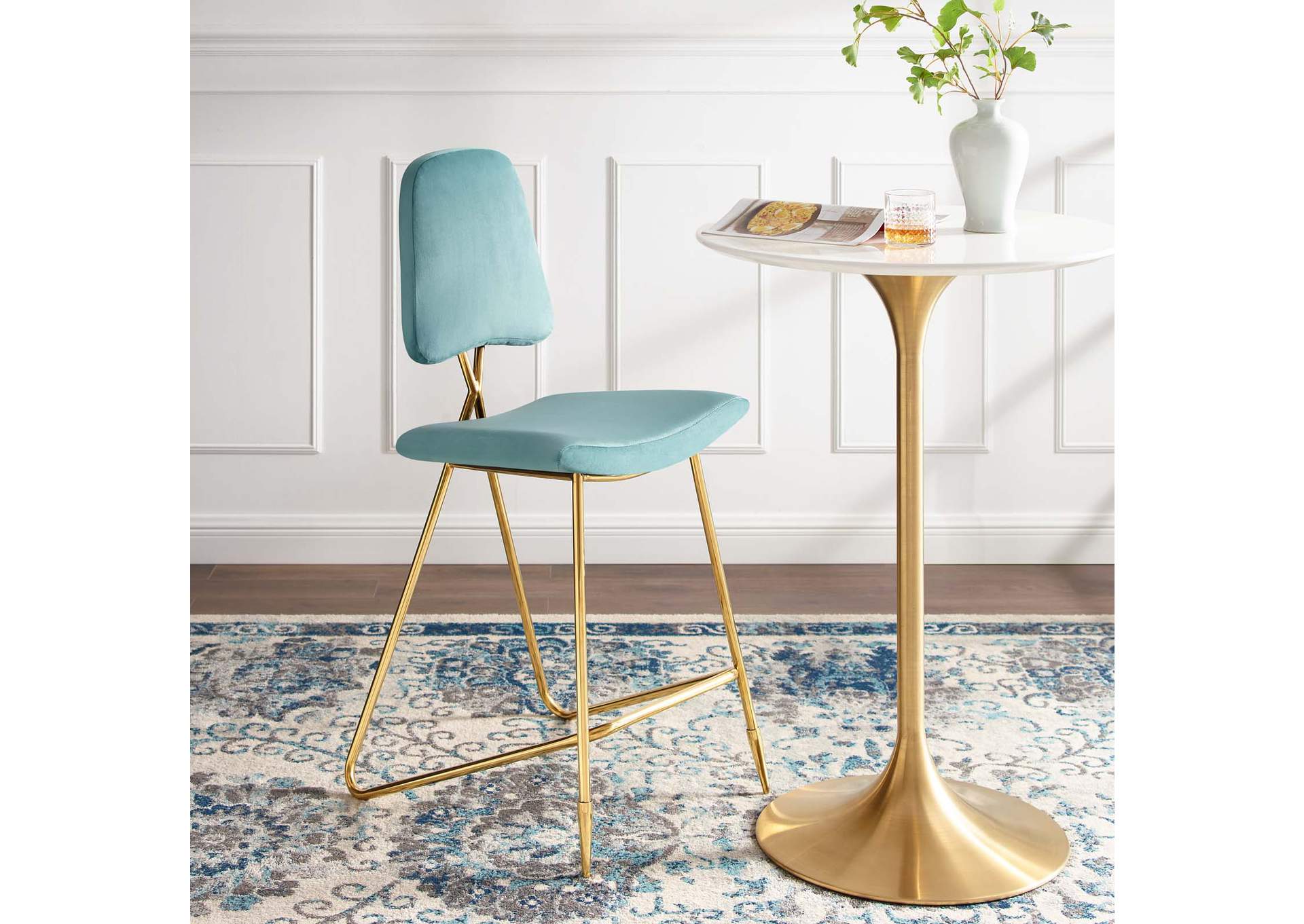 Sea Blue Ponder Performance Velvet Bar Stool,Modway