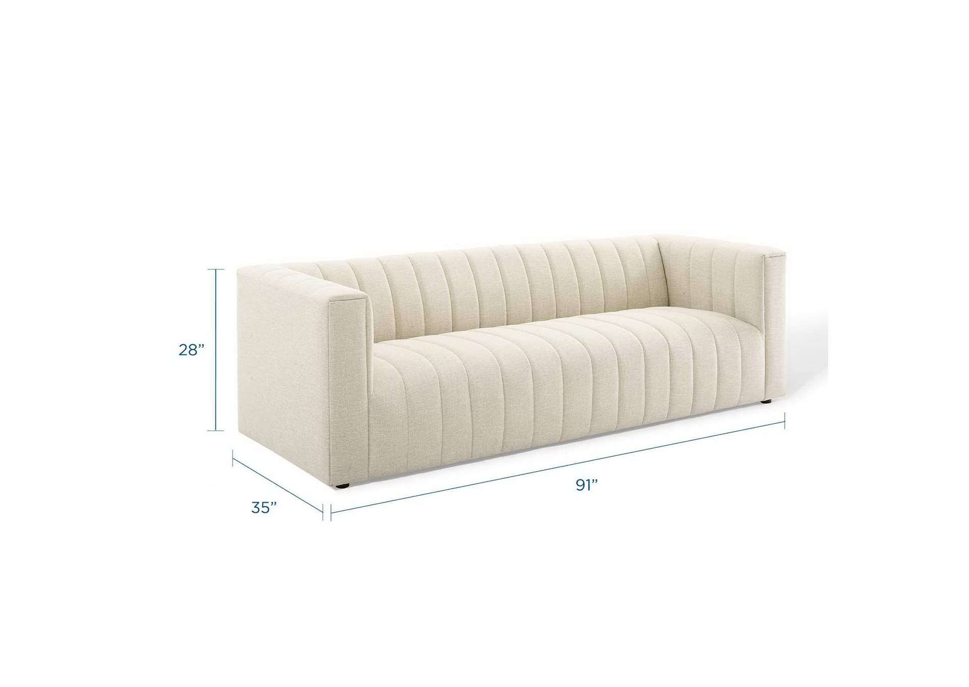 Beige Reflection Channel Tufted Upholstered Fabric Sofa,Modway