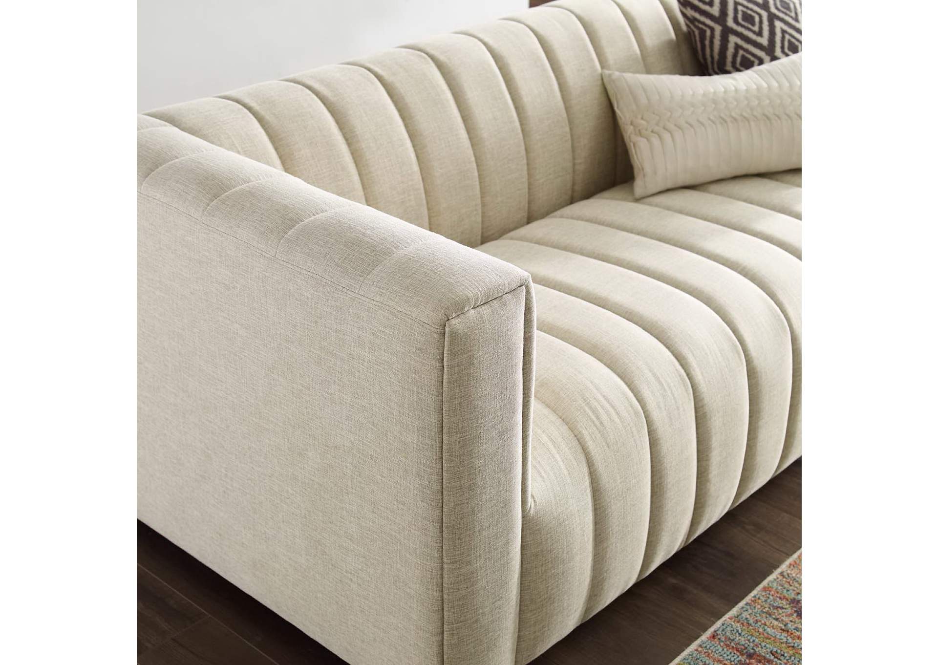 Beige Reflection Channel Tufted Upholstered Fabric Sofa,Modway