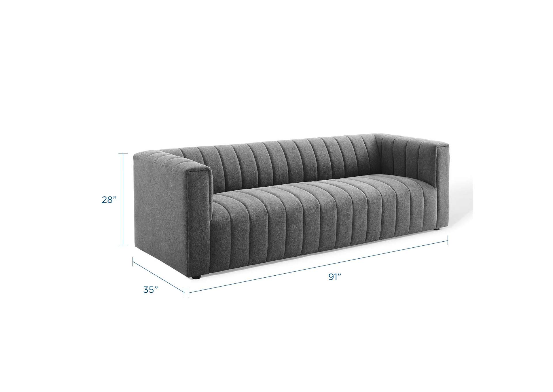 Charcoal Reflection Channel Tufted Upholstered Fabric Sofa,Modway