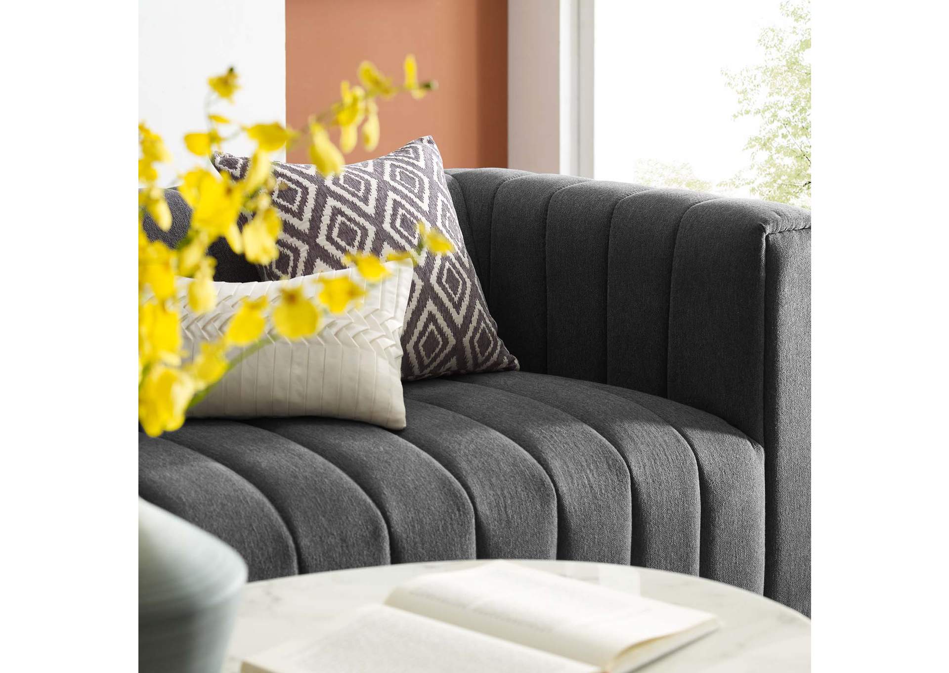 Charcoal Reflection Channel Tufted Upholstered Fabric Sofa,Modway