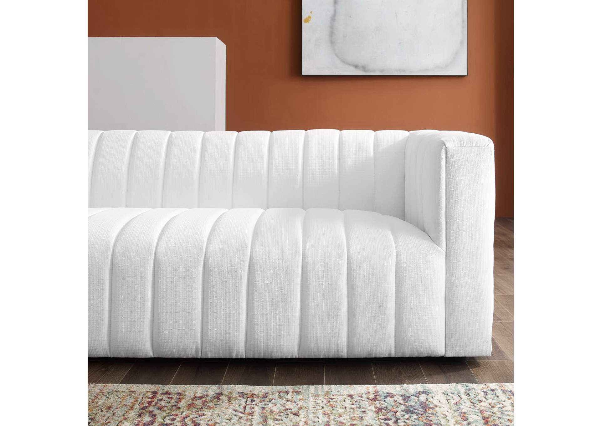 White Reflection Channel Tufted Upholstered Fabric Sofa,Modway
