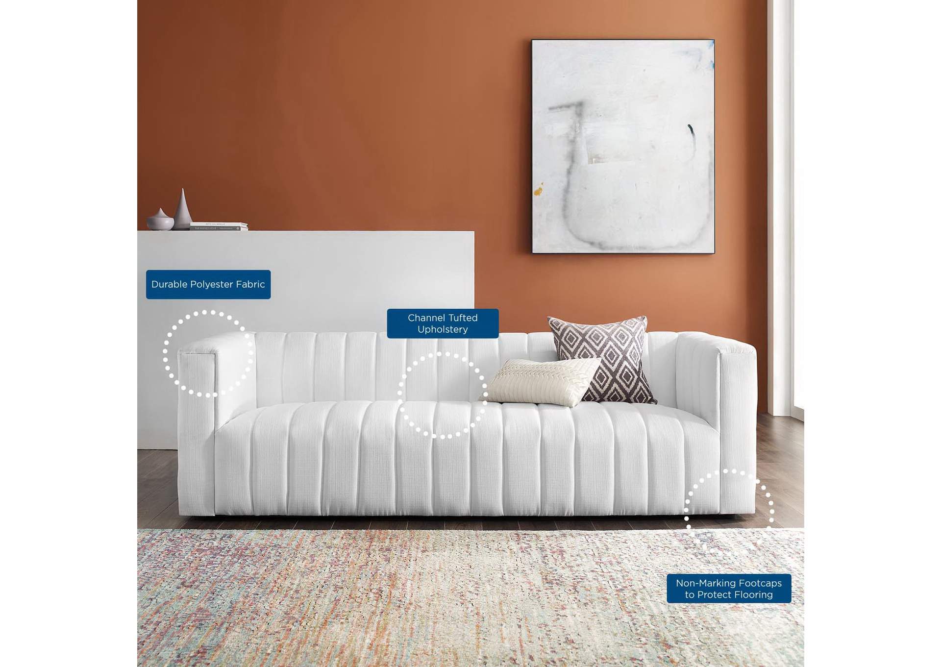 White Reflection Channel Tufted Upholstered Fabric Sofa,Modway