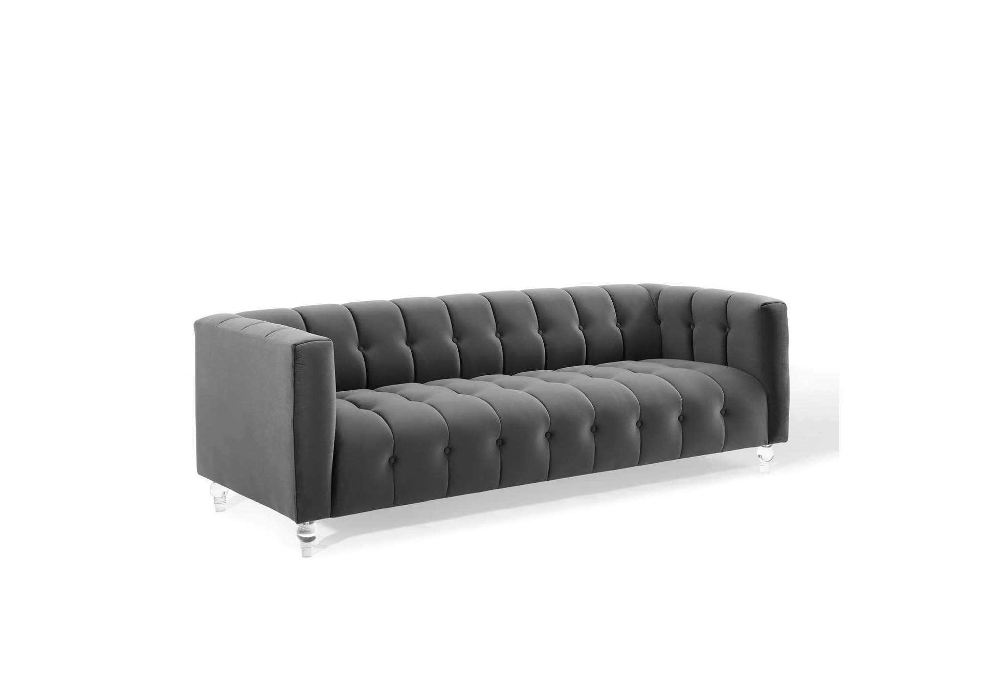 Charcoal Mesmer Channel Tufted Button Performance Velvet Sofa,Modway