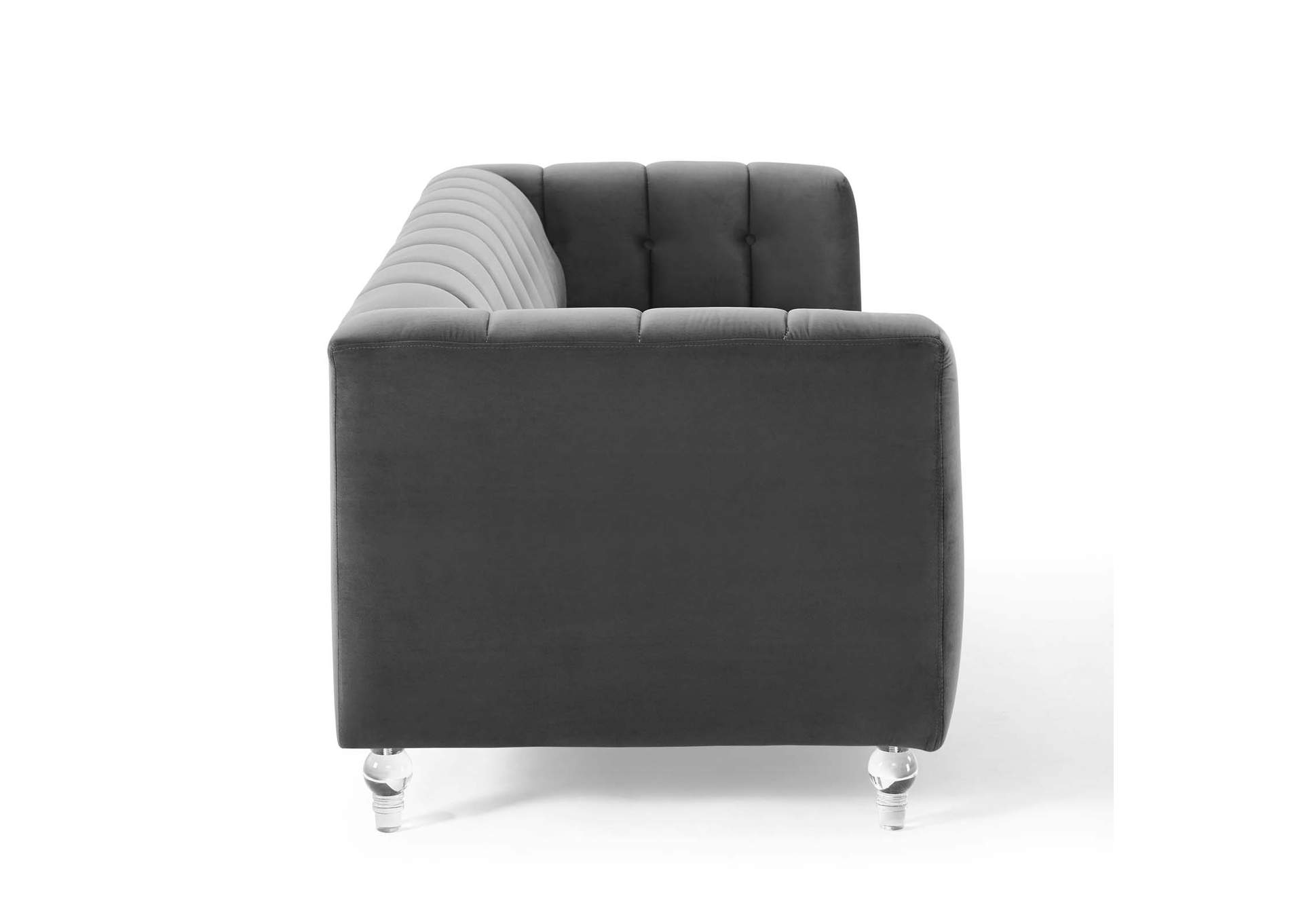 Charcoal Mesmer Channel Tufted Button Performance Velvet Sofa,Modway