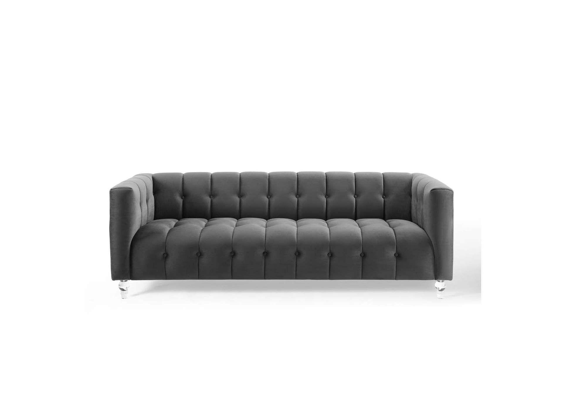 Charcoal Mesmer Channel Tufted Button Performance Velvet Sofa,Modway