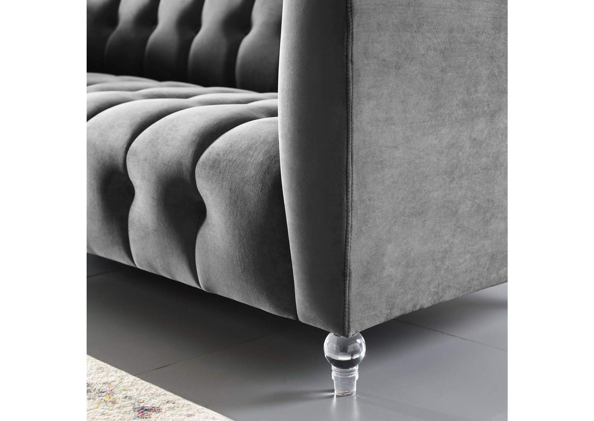 Charcoal Mesmer Channel Tufted Button Performance Velvet Sofa,Modway