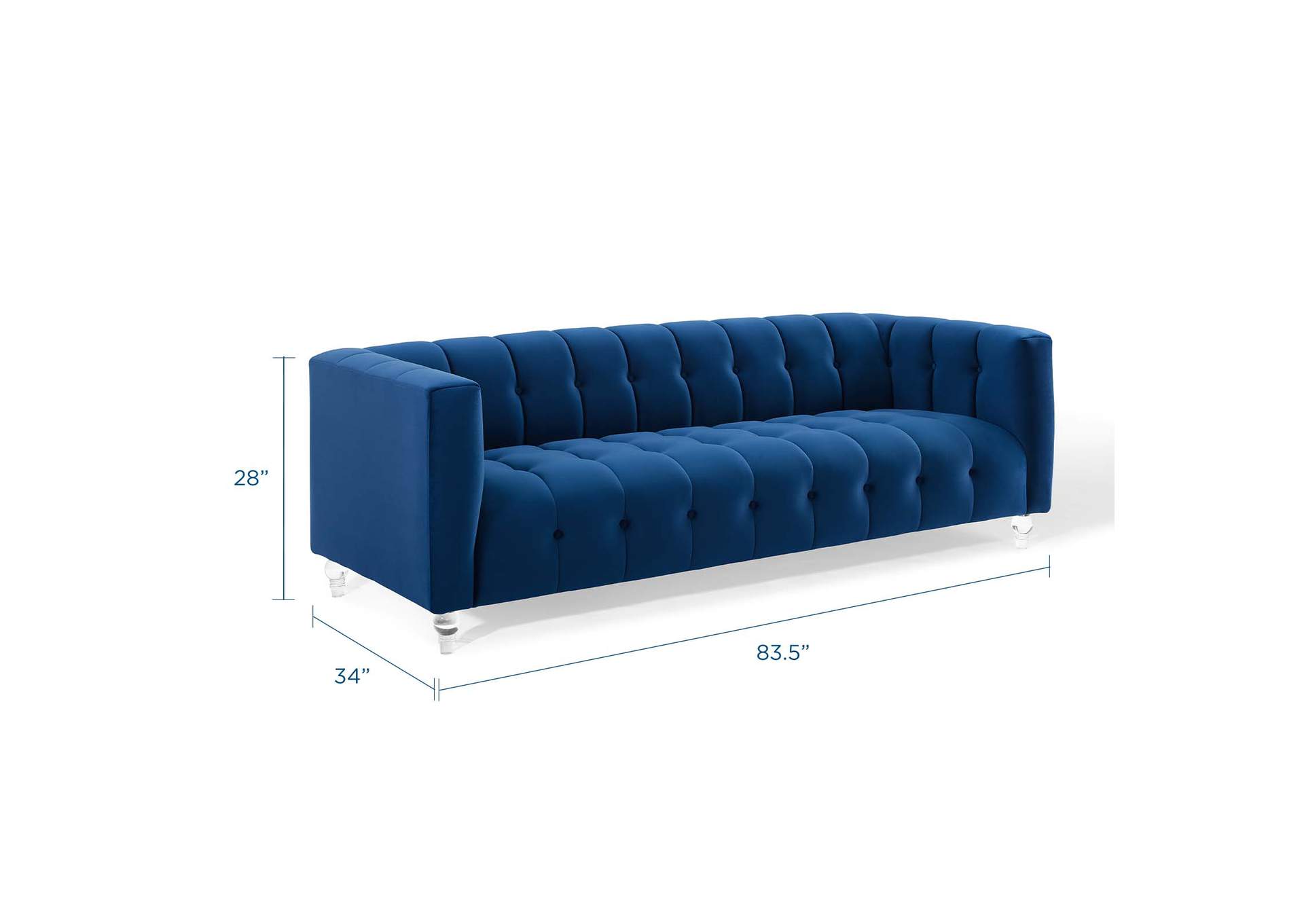 Navy Mesmer Channel Tufted Button Performance Velvet Sofa,Modway