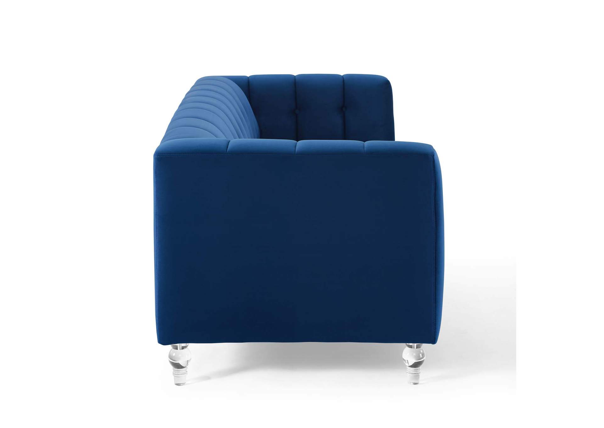 Navy Mesmer Channel Tufted Button Performance Velvet Sofa,Modway