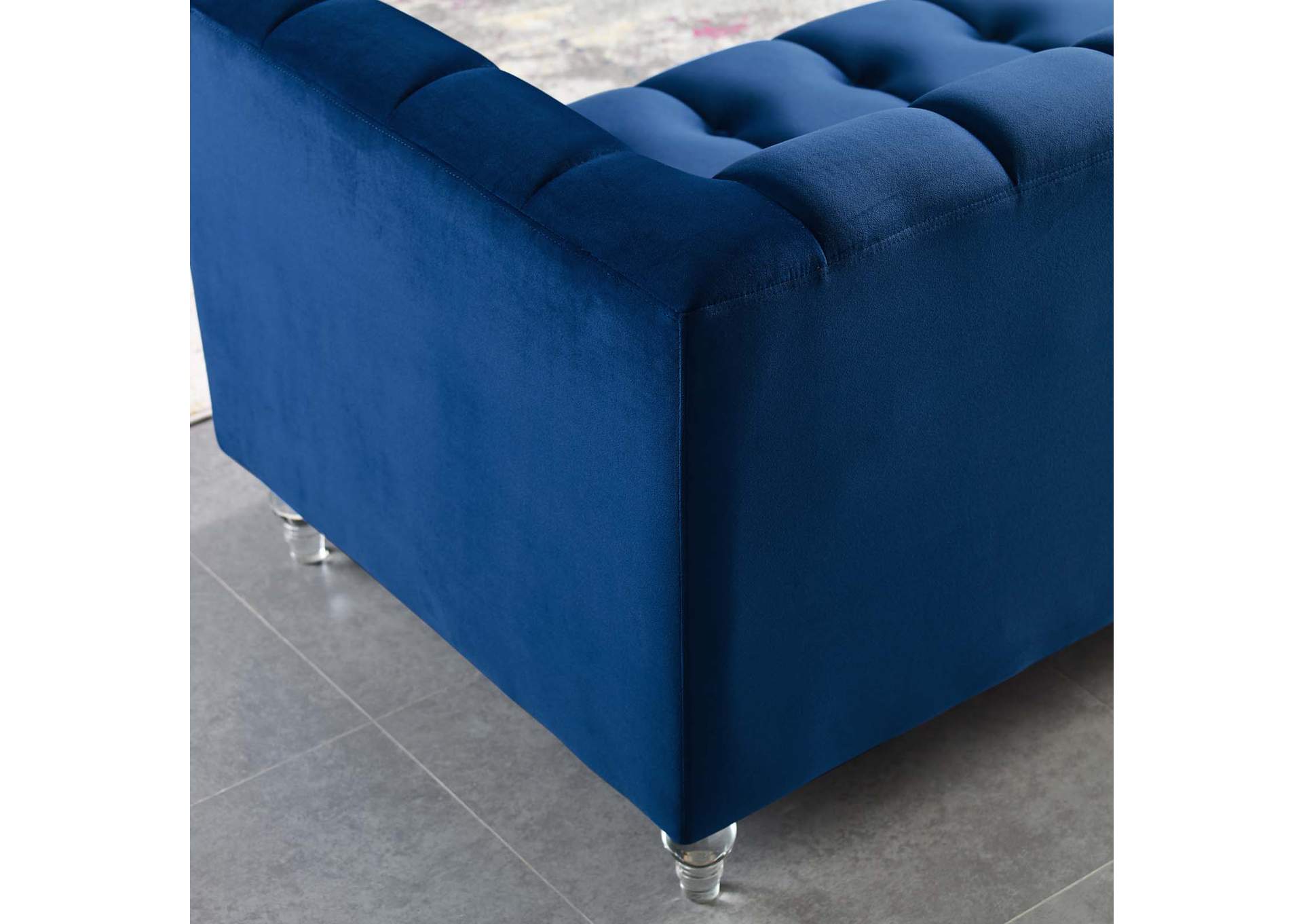 Navy Mesmer Channel Tufted Button Performance Velvet Sofa,Modway
