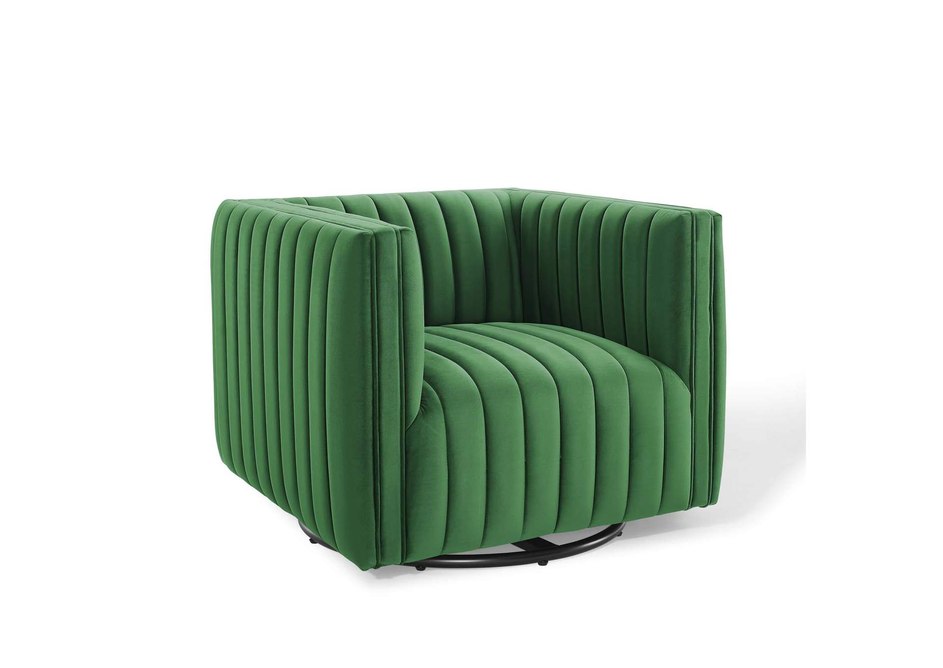 Emerald Conjure Channel Tufted Performance Velvet Swivel Arm Chair,Modway