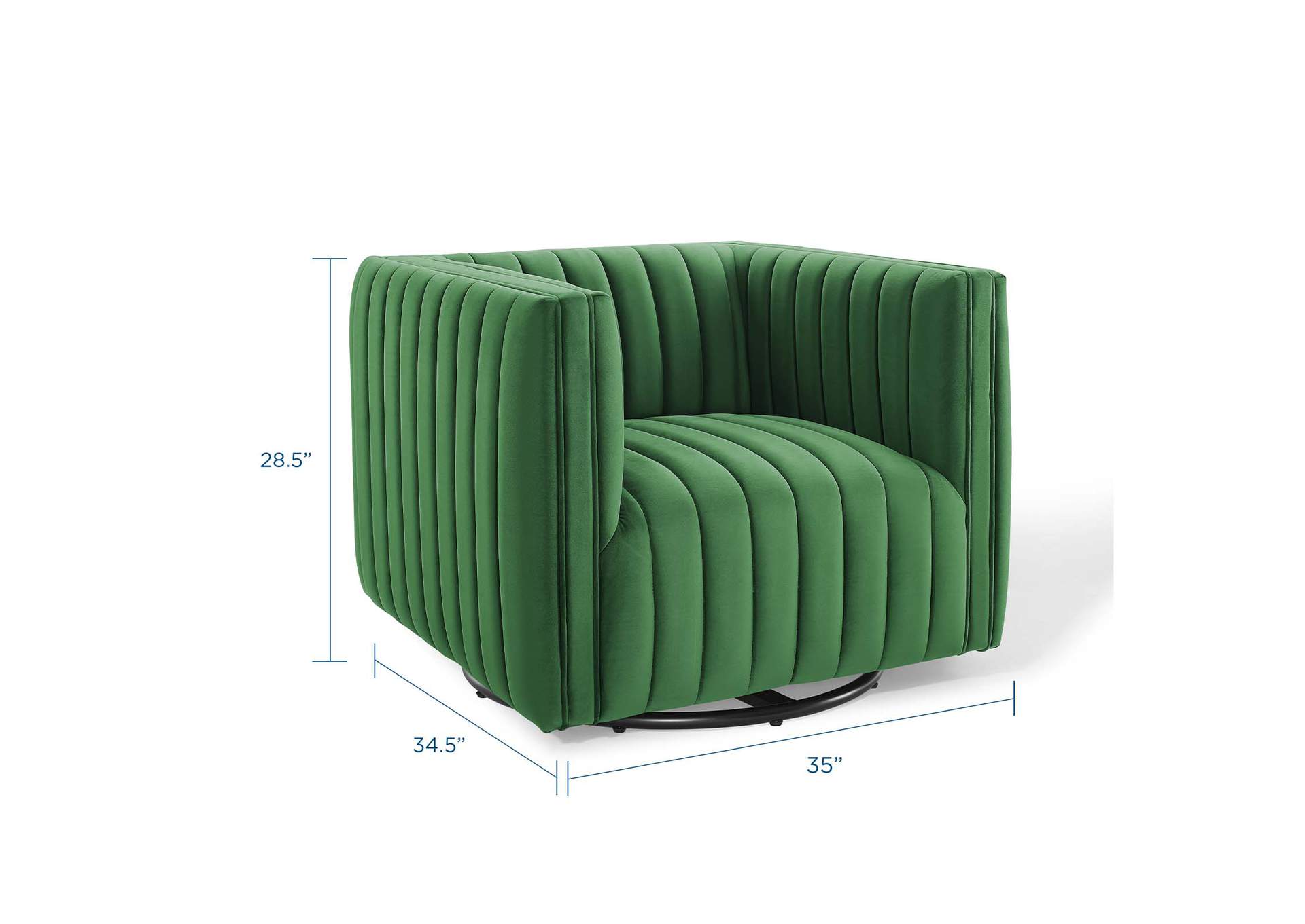 Emerald Conjure Channel Tufted Performance Velvet Swivel Arm Chair,Modway