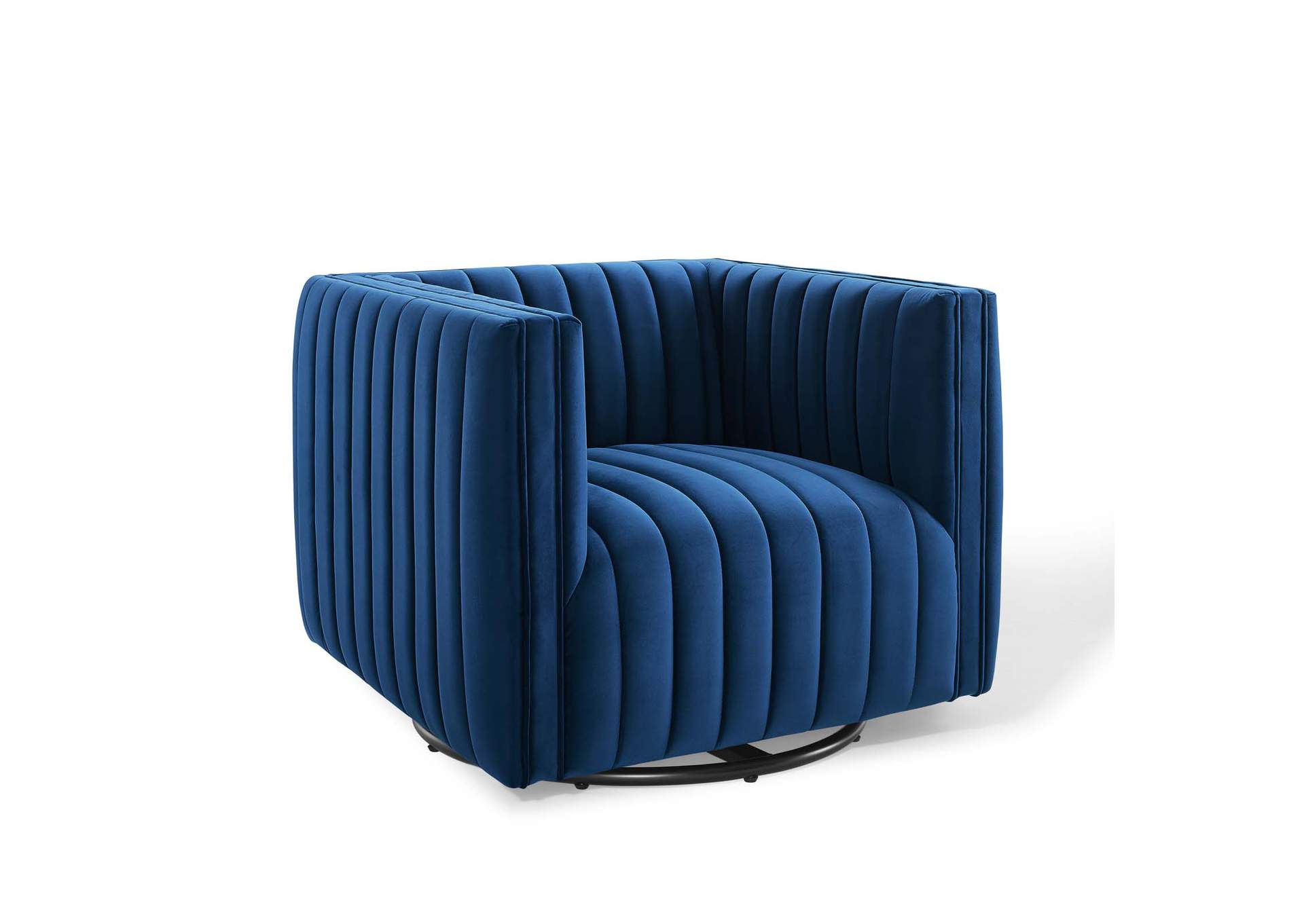 Navy Conjure Channel Tufted Performance Velvet Swivel Arm Chair,Modway