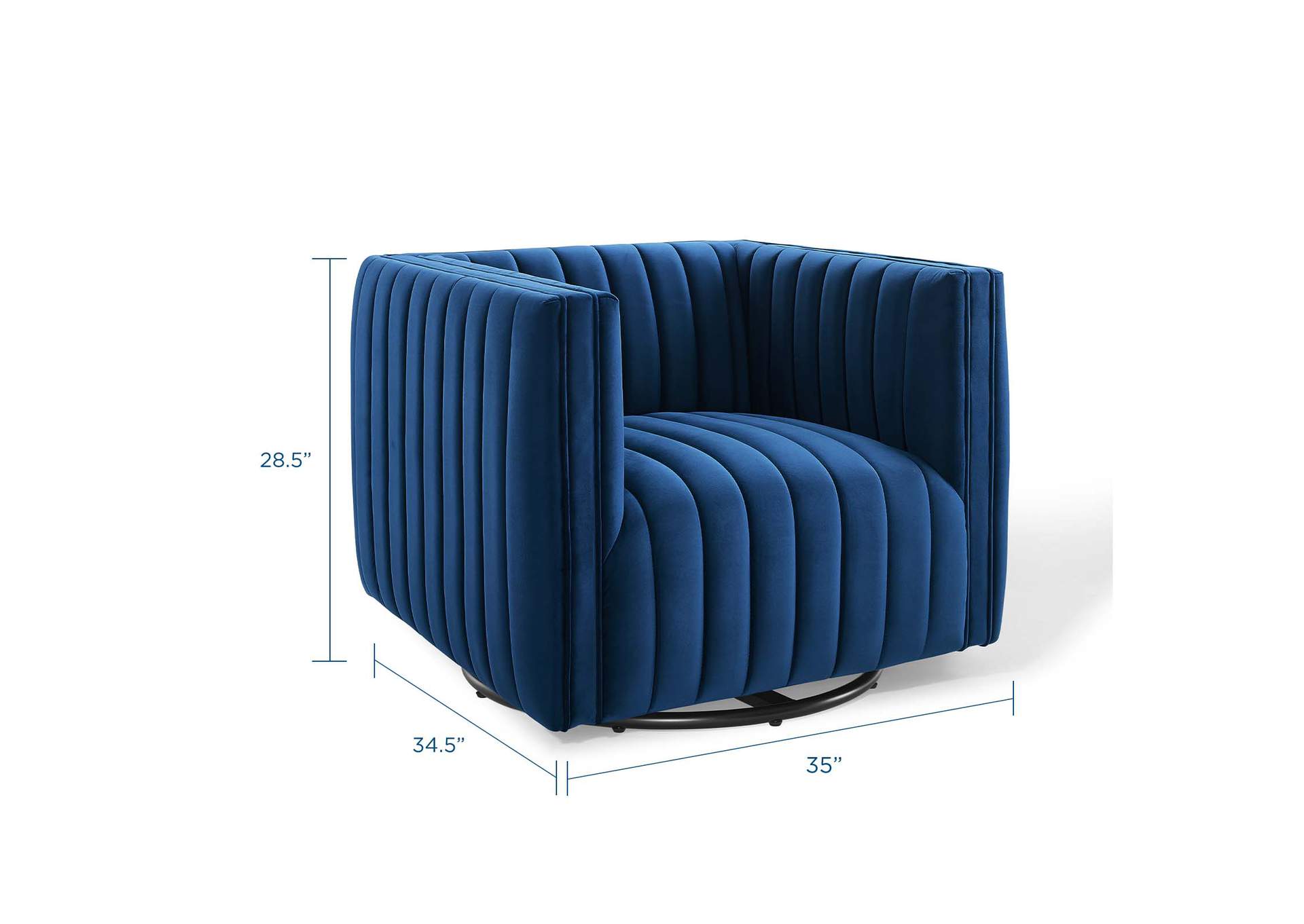 Navy Conjure Channel Tufted Performance Velvet Swivel Arm Chair,Modway