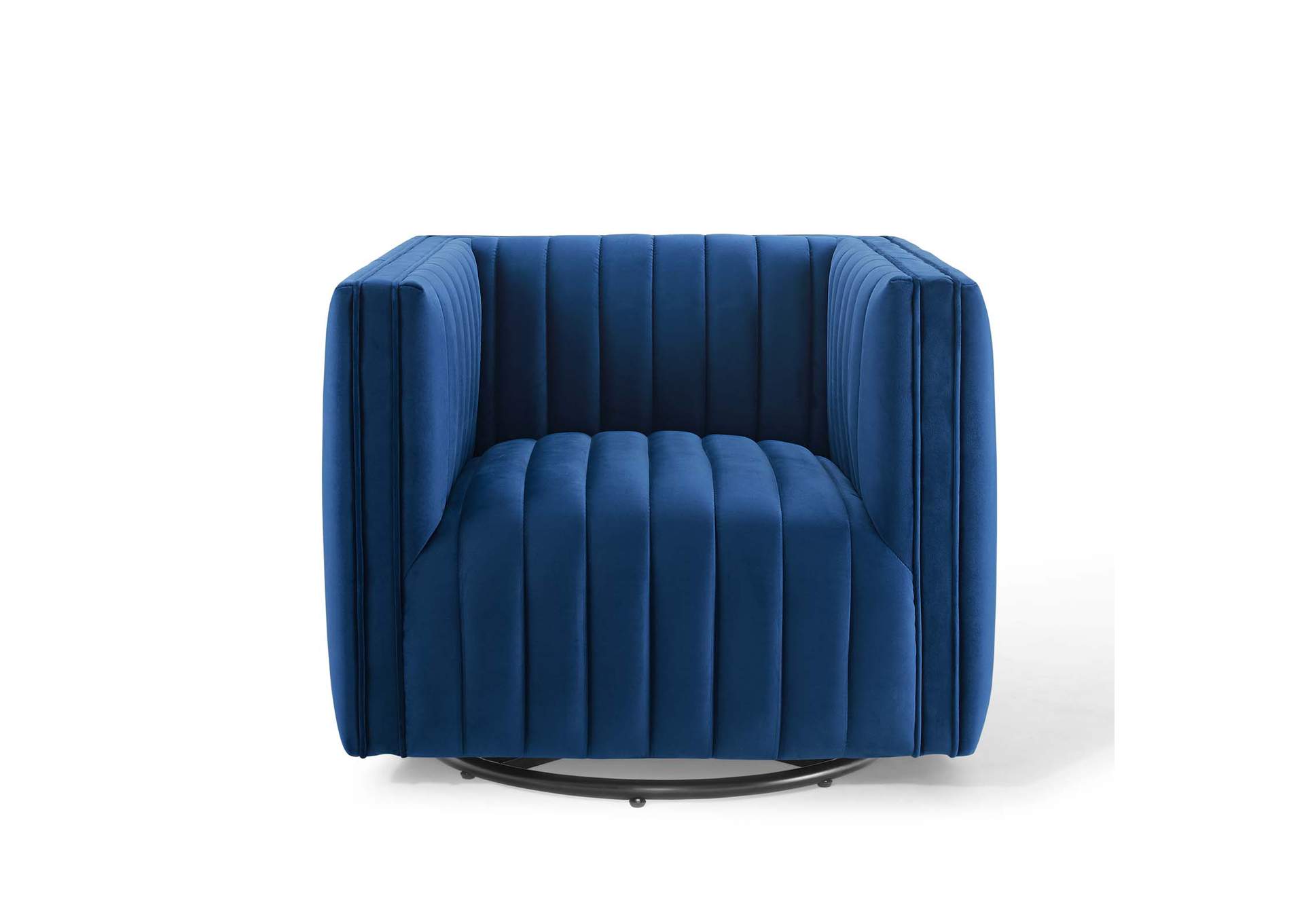 Navy Conjure Channel Tufted Performance Velvet Swivel Arm Chair,Modway