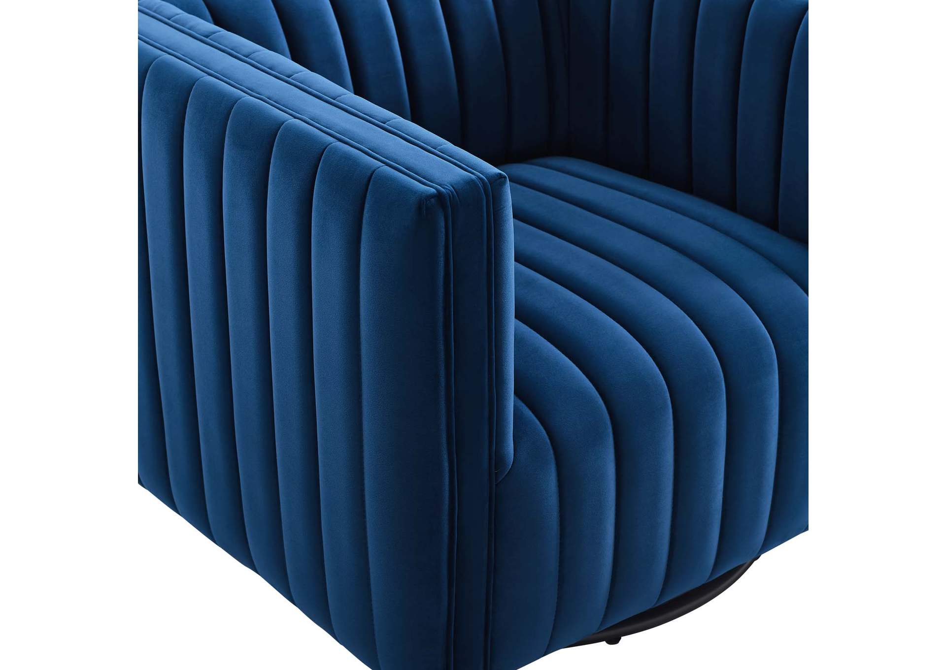 Navy Conjure Channel Tufted Performance Velvet Swivel Arm Chair,Modway