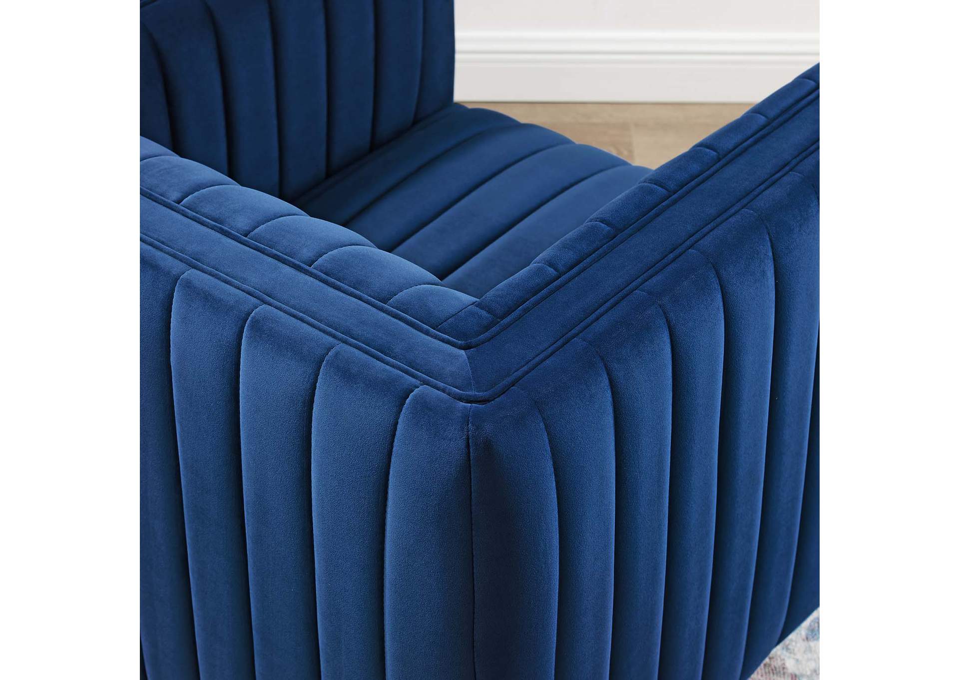 Navy Conjure Channel Tufted Performance Velvet Swivel Arm Chair,Modway