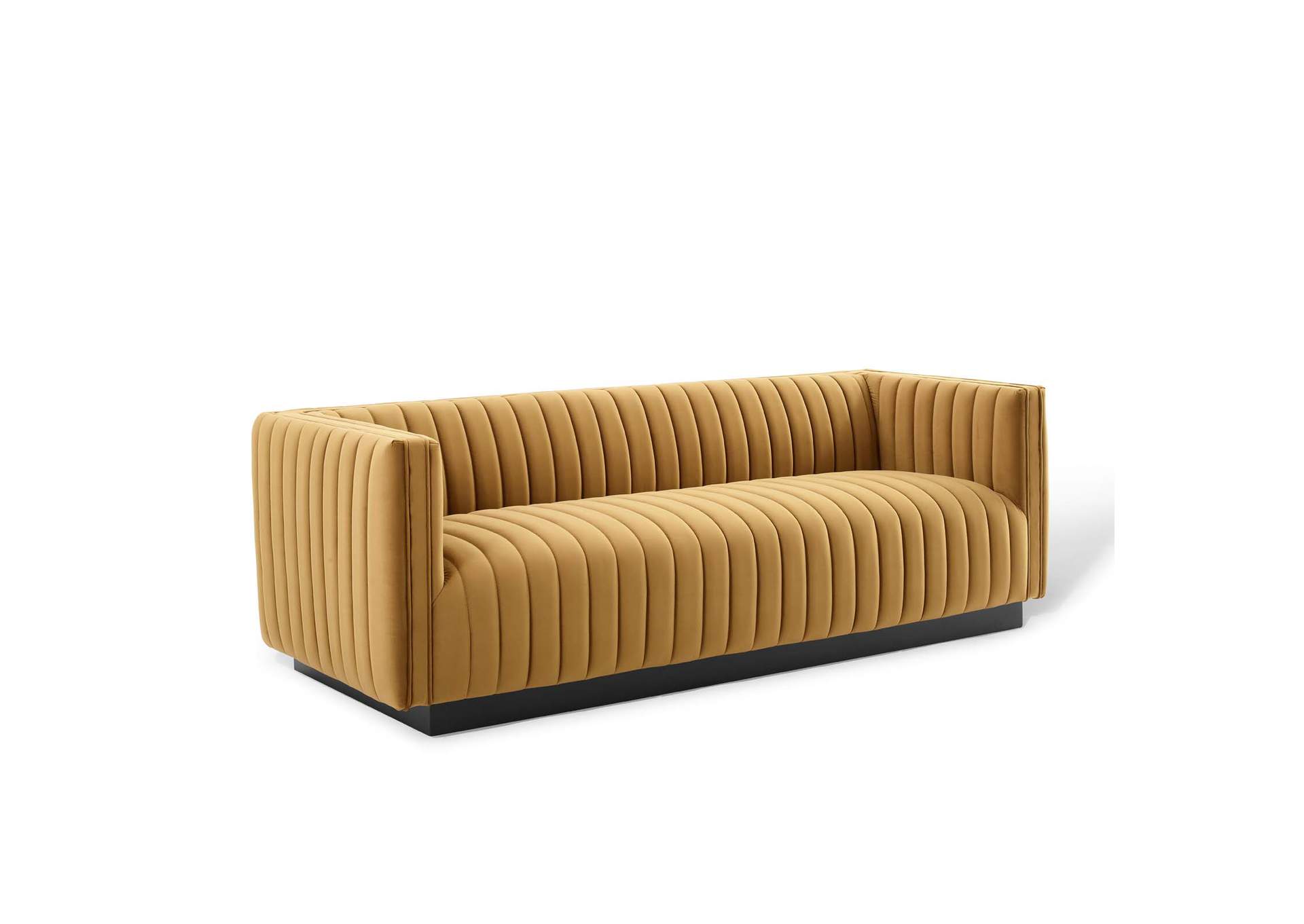 Cognac Conjure Channel Tufted Velvet Sofa,Modway